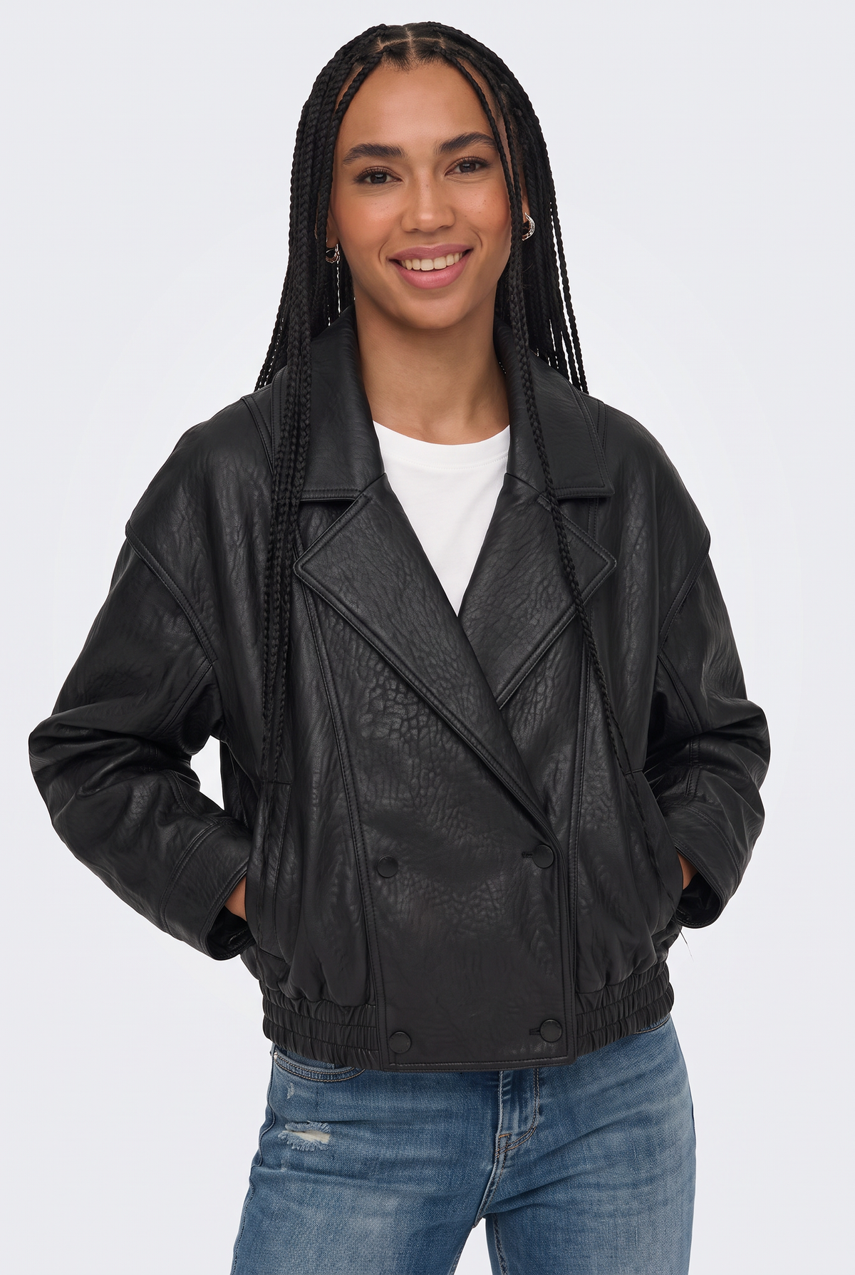 Faux Leather Jacket Black Oversized Biker Women
