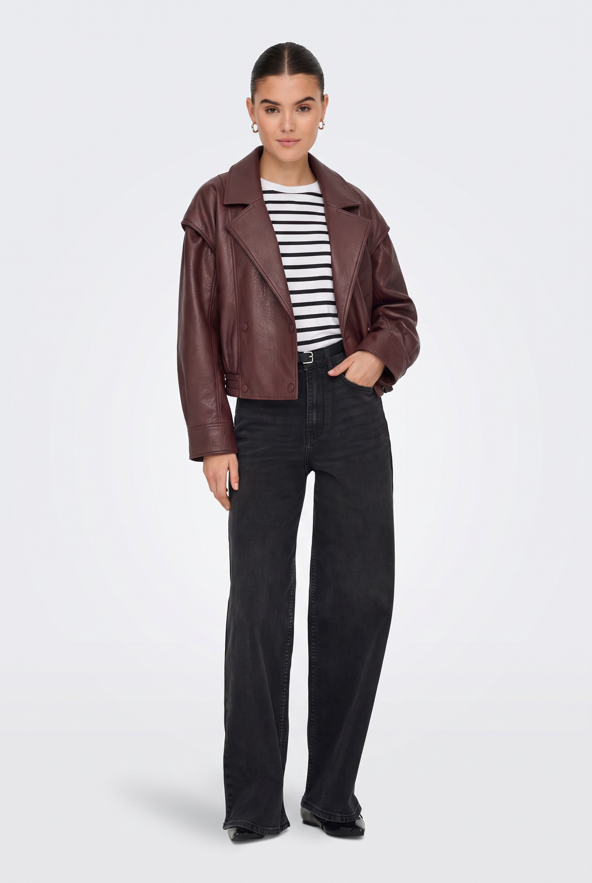 Faux Leather Jacket Burgundy Oversized Biker Women