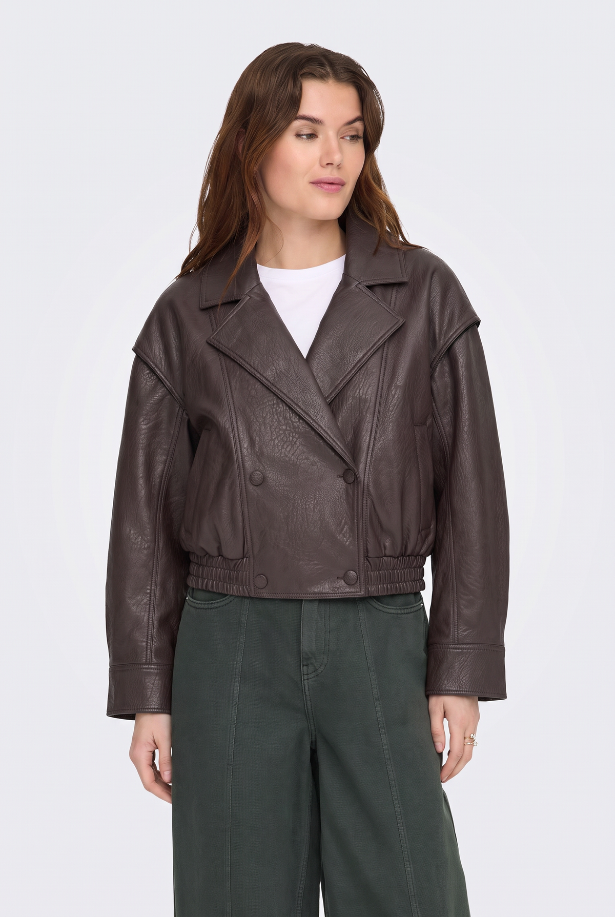 Faux Leather Jacket Brown Oversized Biker Women