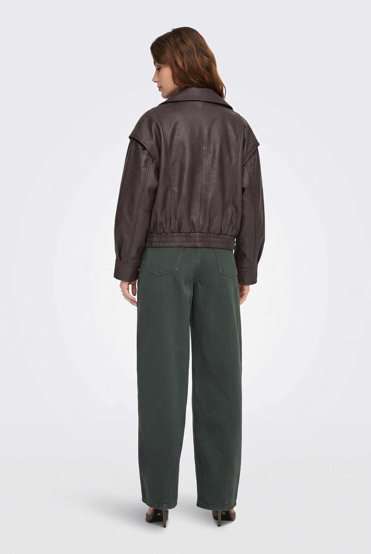 Faux Leather Jacket Brown Oversized Biker Women