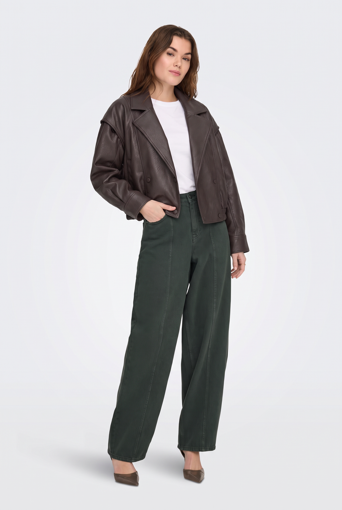Faux Leather Jacket Brown Oversized Biker Women
