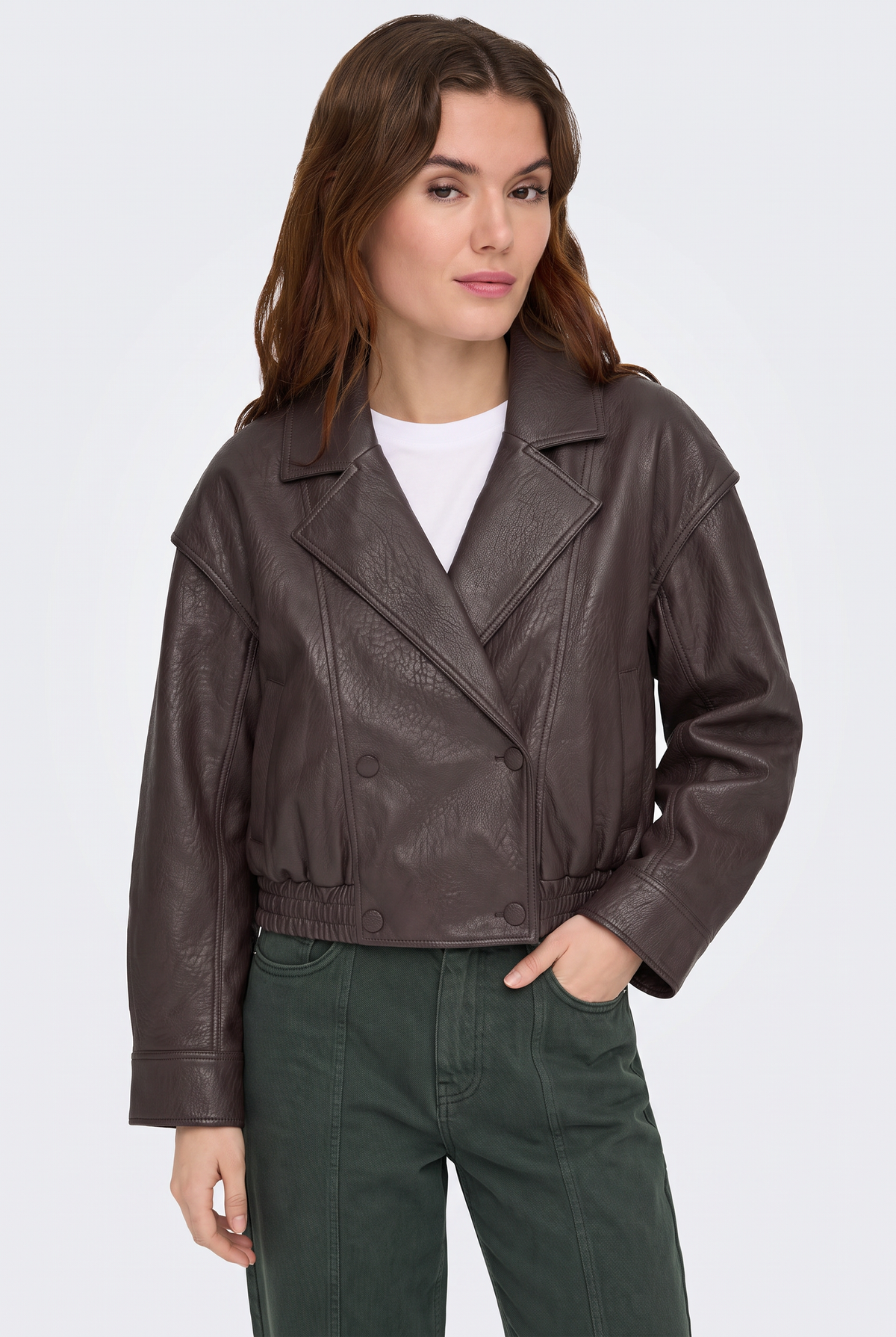 Faux Leather Jacket Brown Oversized Biker Women