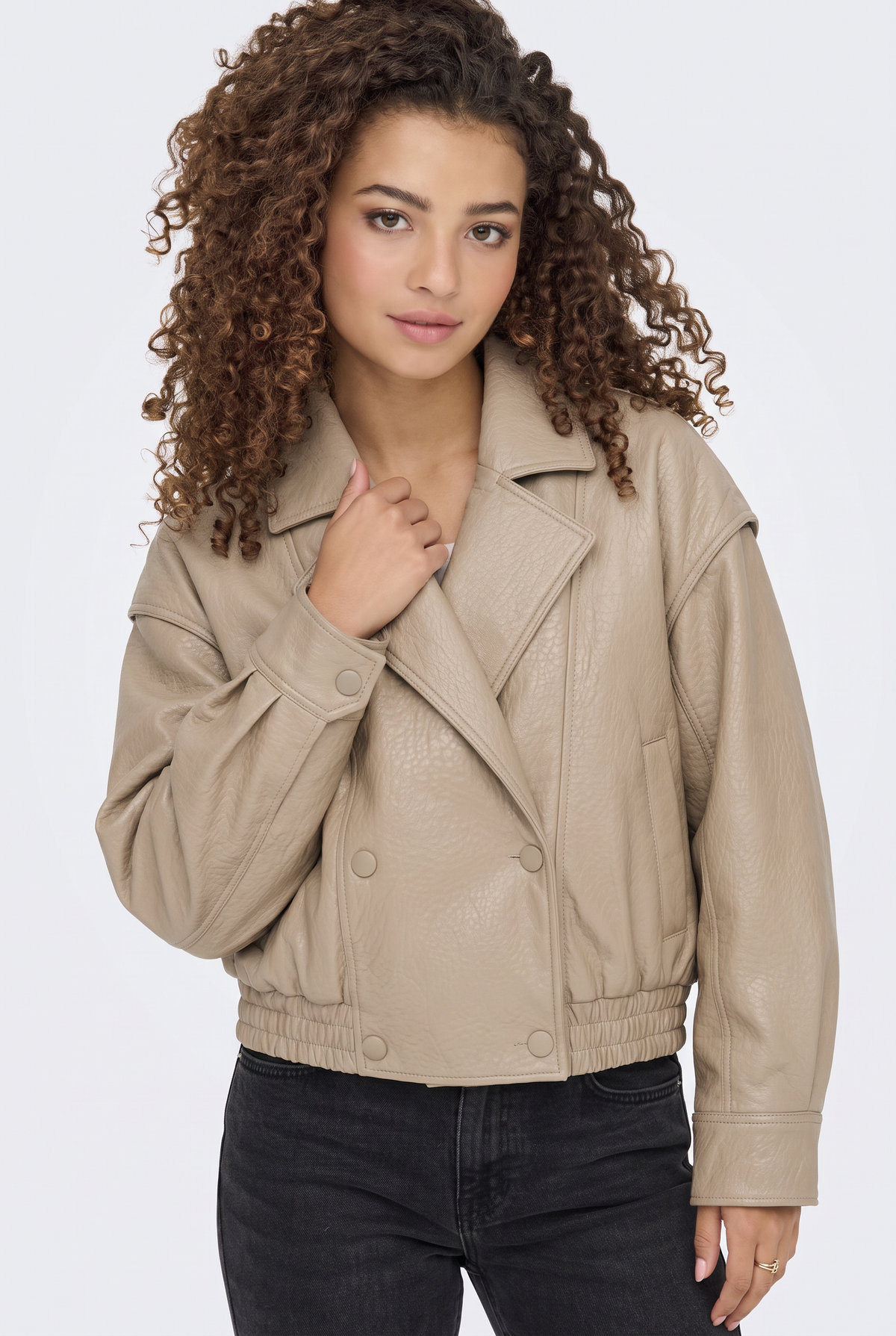 Faux Leather Jacket Tan Oversized Biker Women