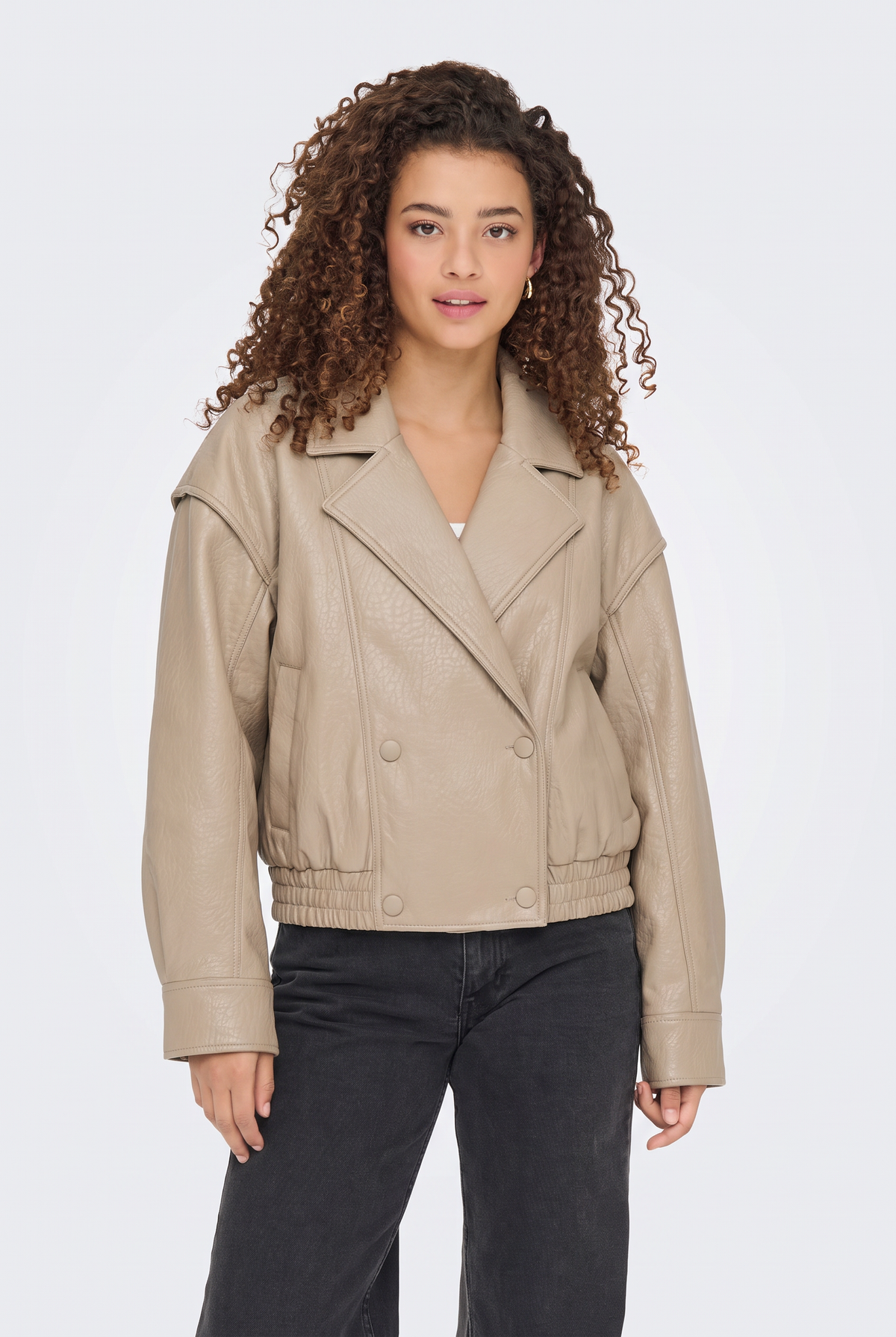 Faux Leather Jacket Tan Oversized Biker Women