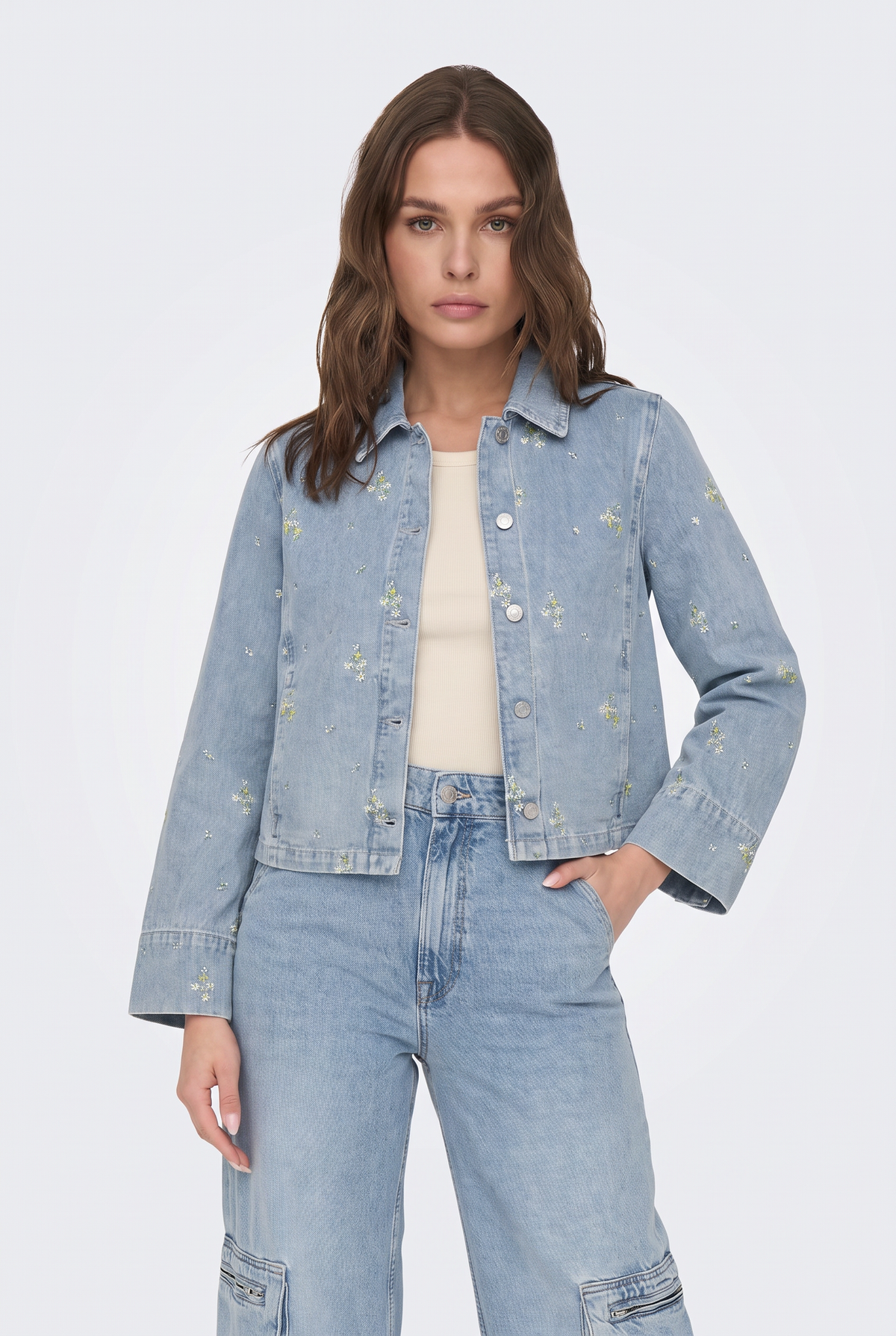 Embellished Denim Jacket Blue Oversized Women