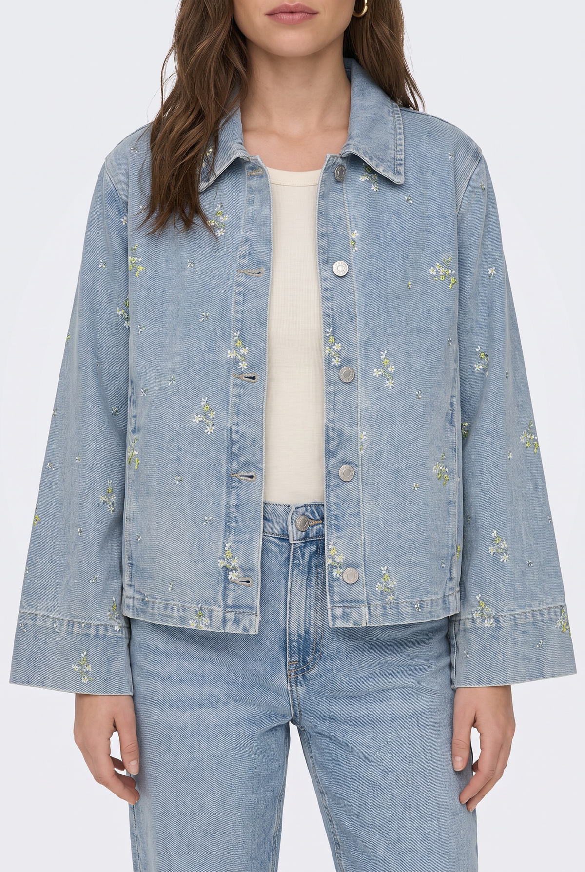 Embellished Denim Jacket Blue Oversized Women