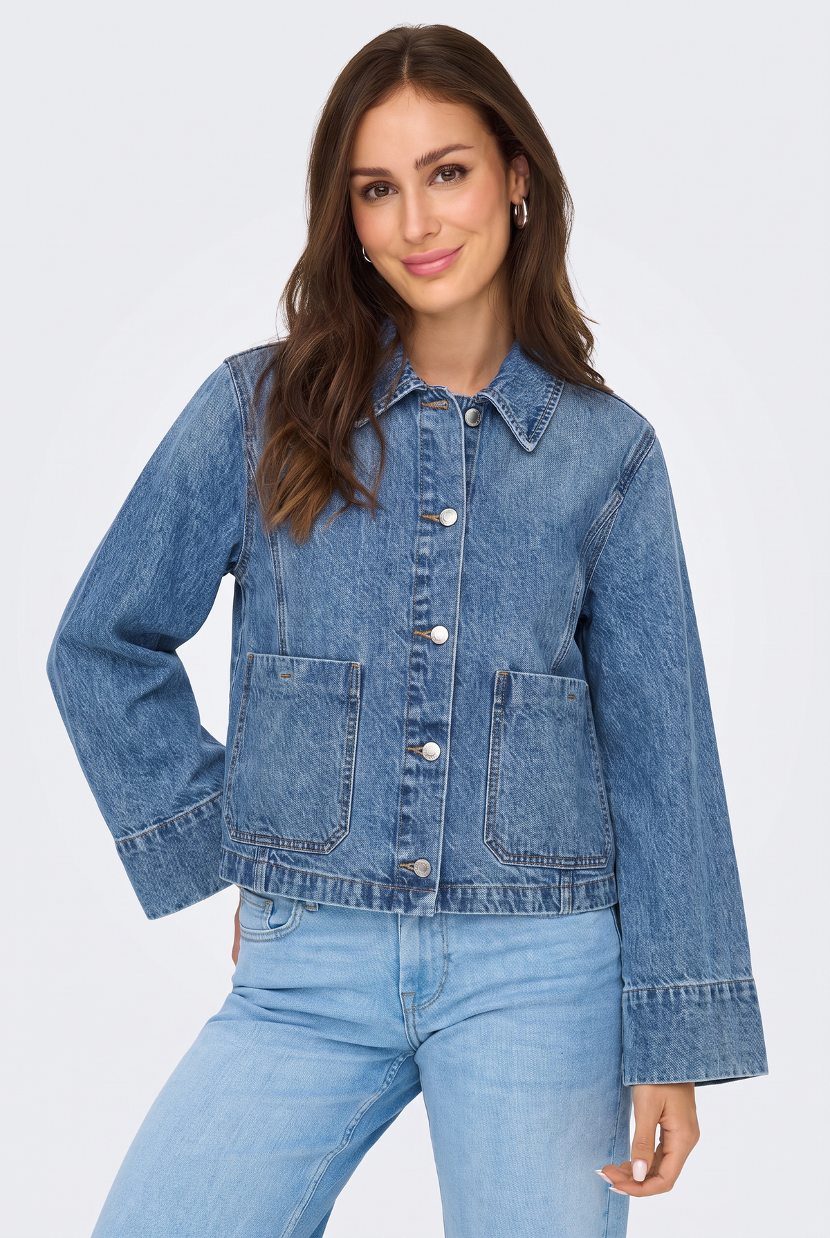 Blue Denim Jacket Cropped Oversized Women