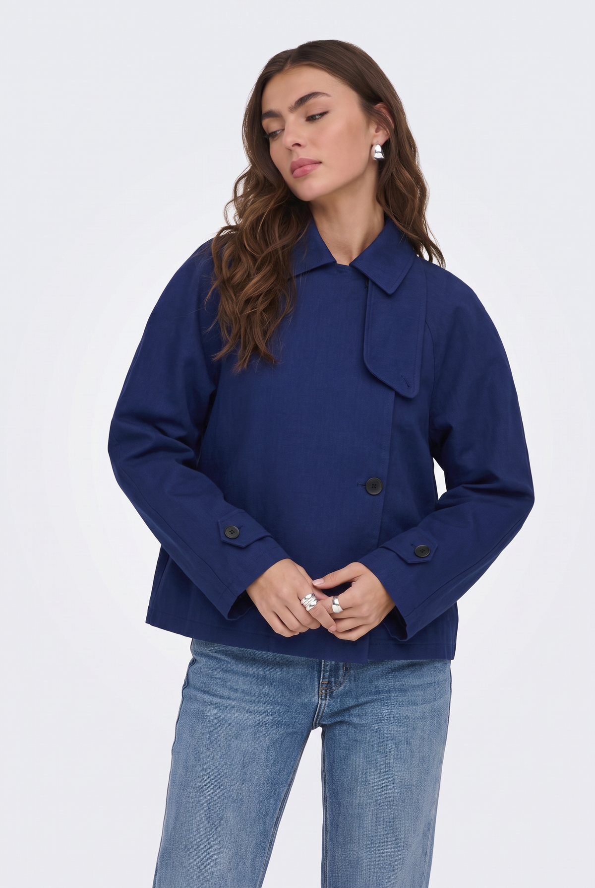 Blue Cropped Trench Jacket Lightweight Women