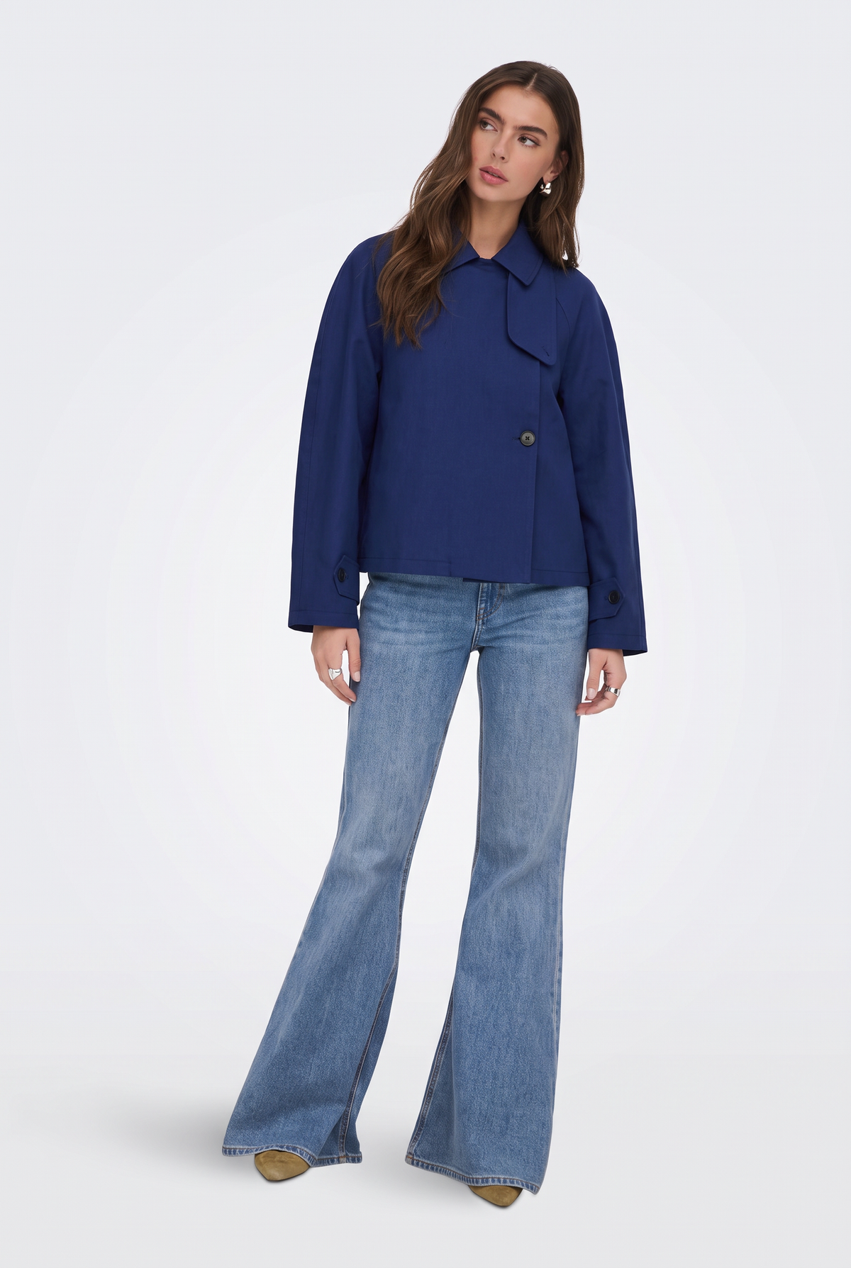 Blue Cropped Trench Jacket Lightweight Women