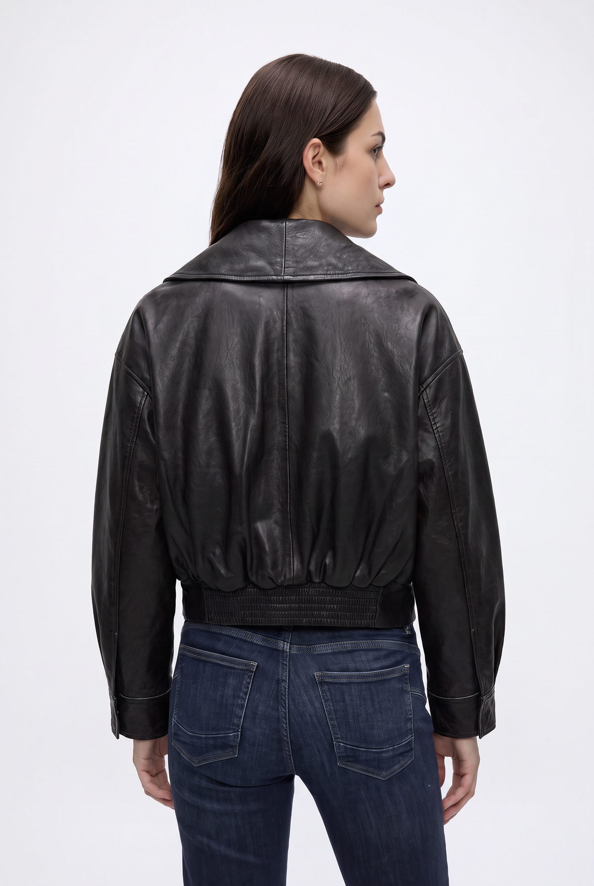 Faux Leather Jacket Black Wrap Cropped Women