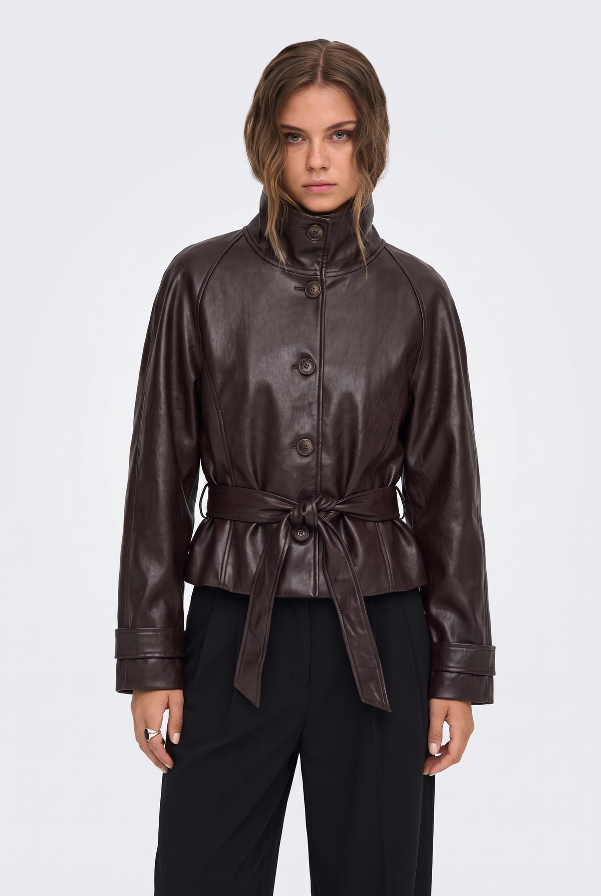 Faux Leather Jacket Brown Cropped Women