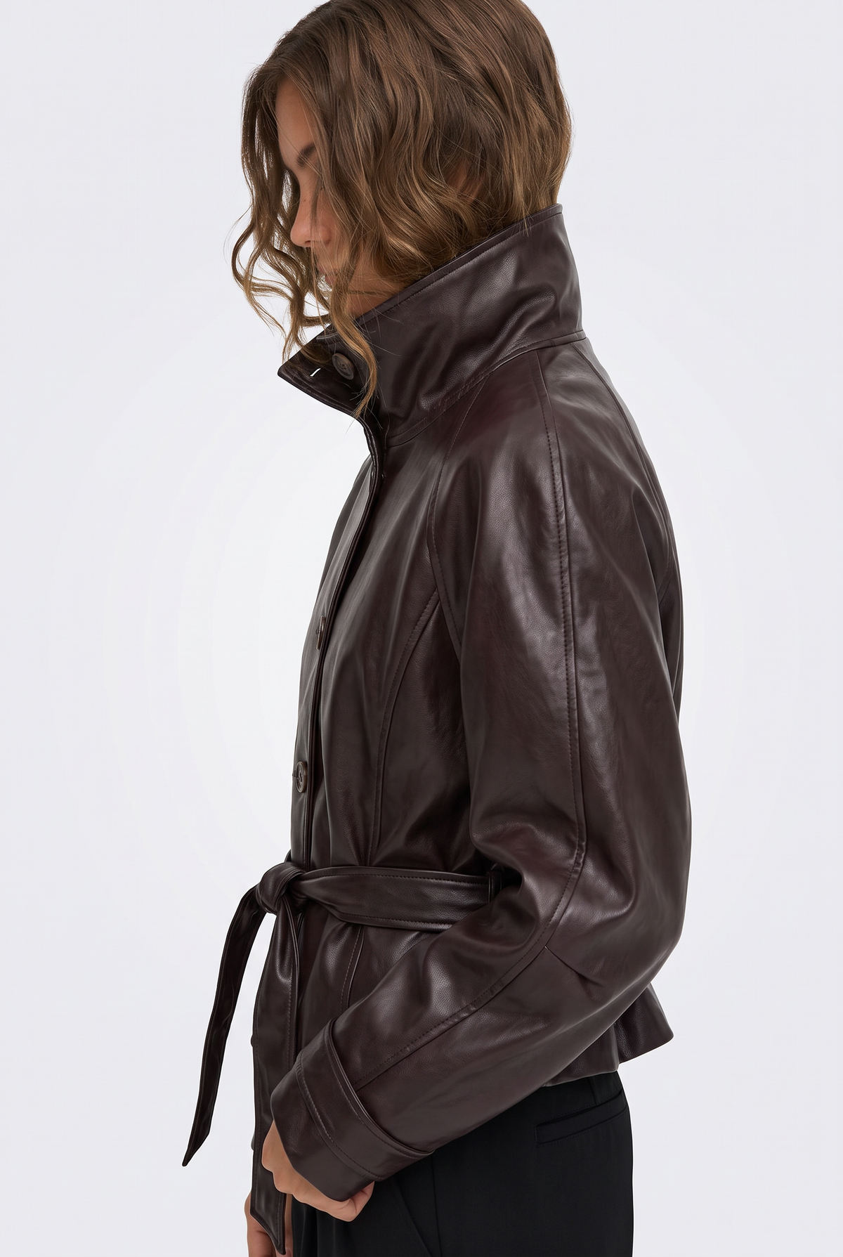 Faux Leather Jacket Brown Cropped Women