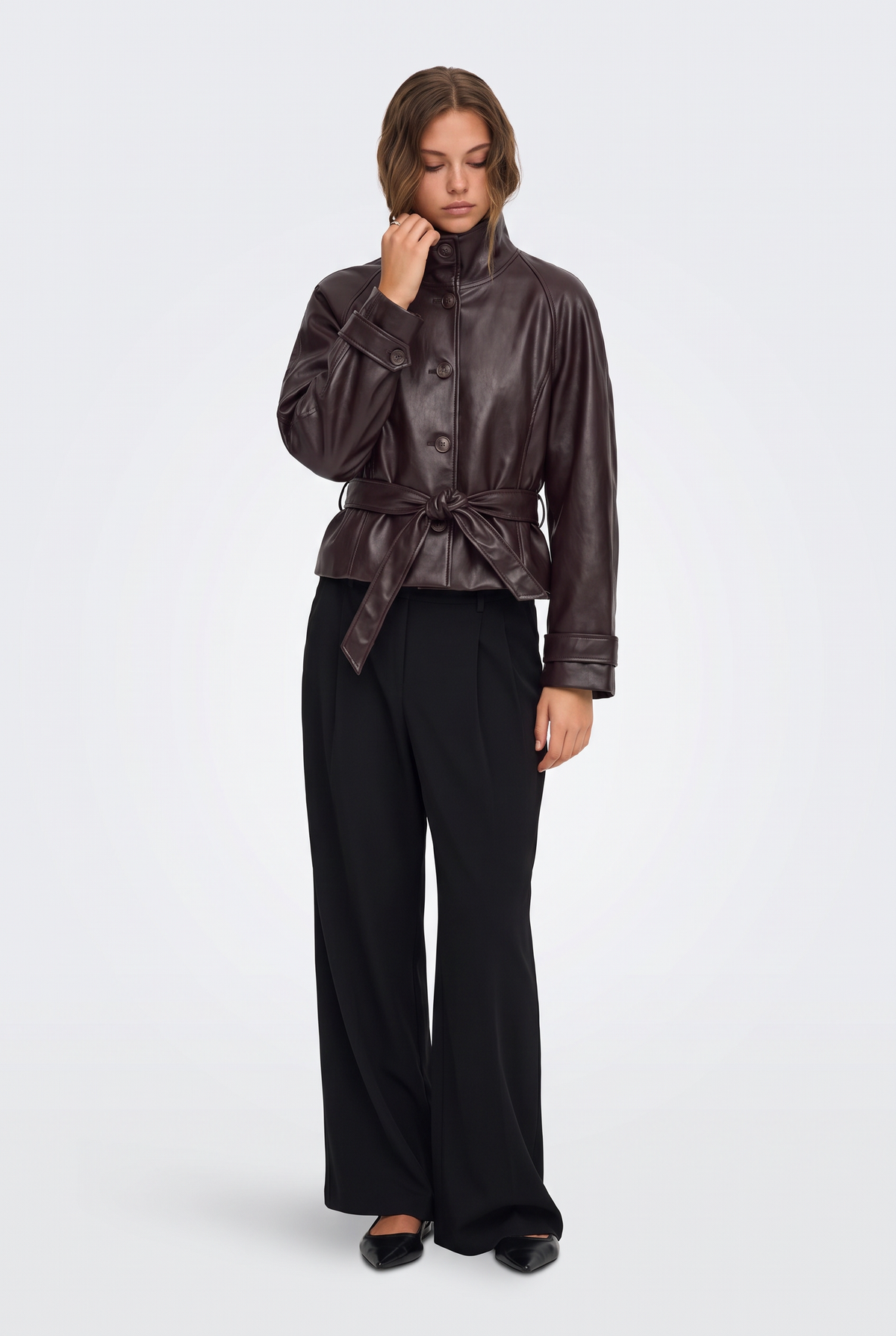 Faux Leather Jacket Brown Cropped Women
