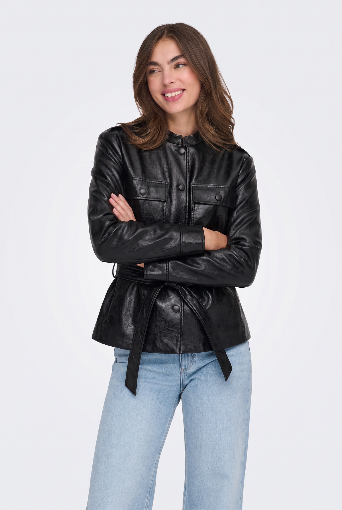 Faux Leather Jacket Black Utility Women