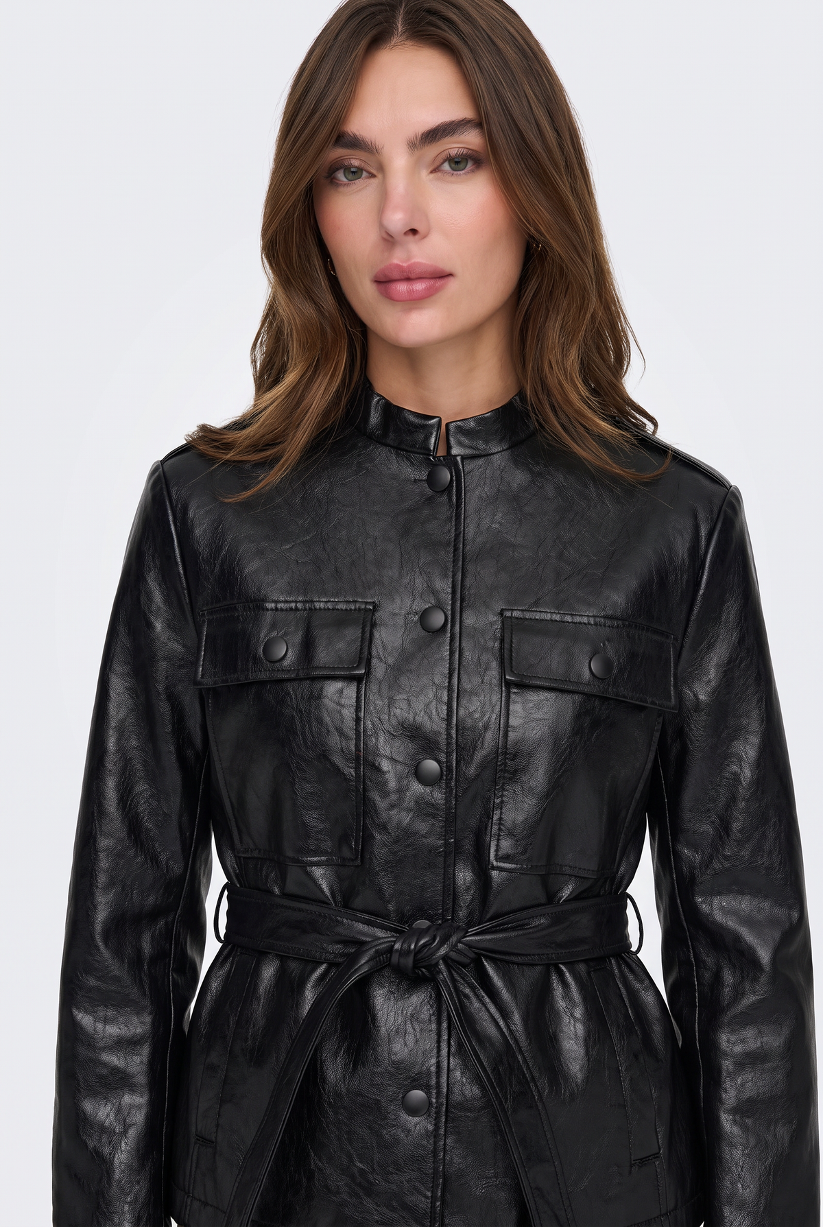 Faux Leather Jacket Black Utility Women