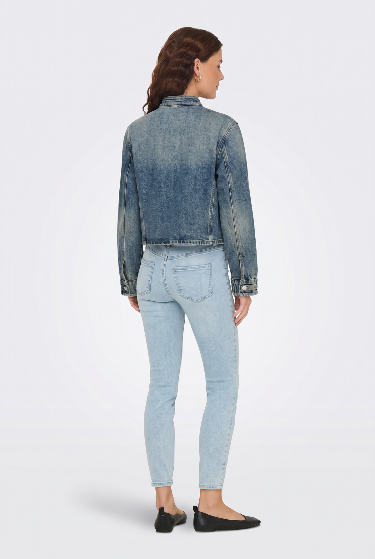 Military Denim Jacket Blue Fitted Cropped Women