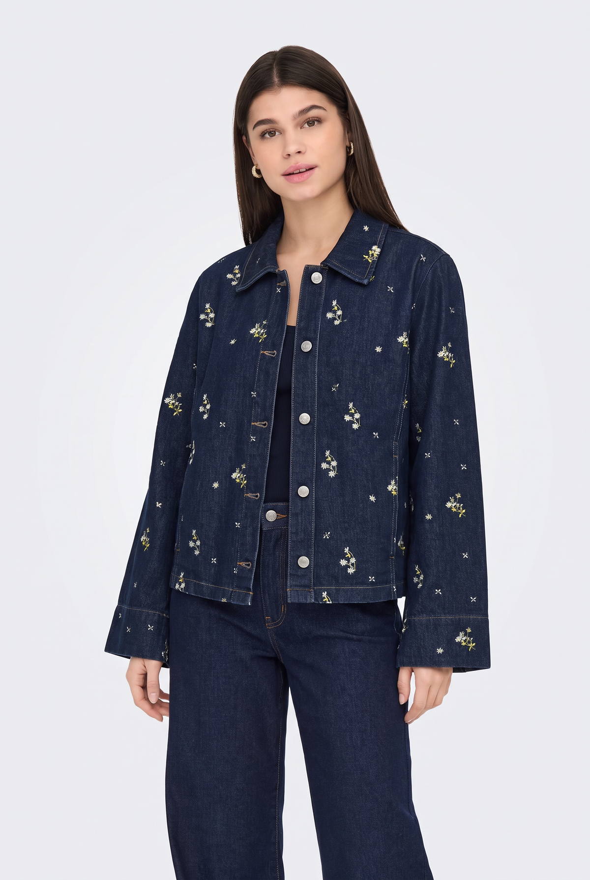 Embellished Denim Jacket Navy Oversized Women