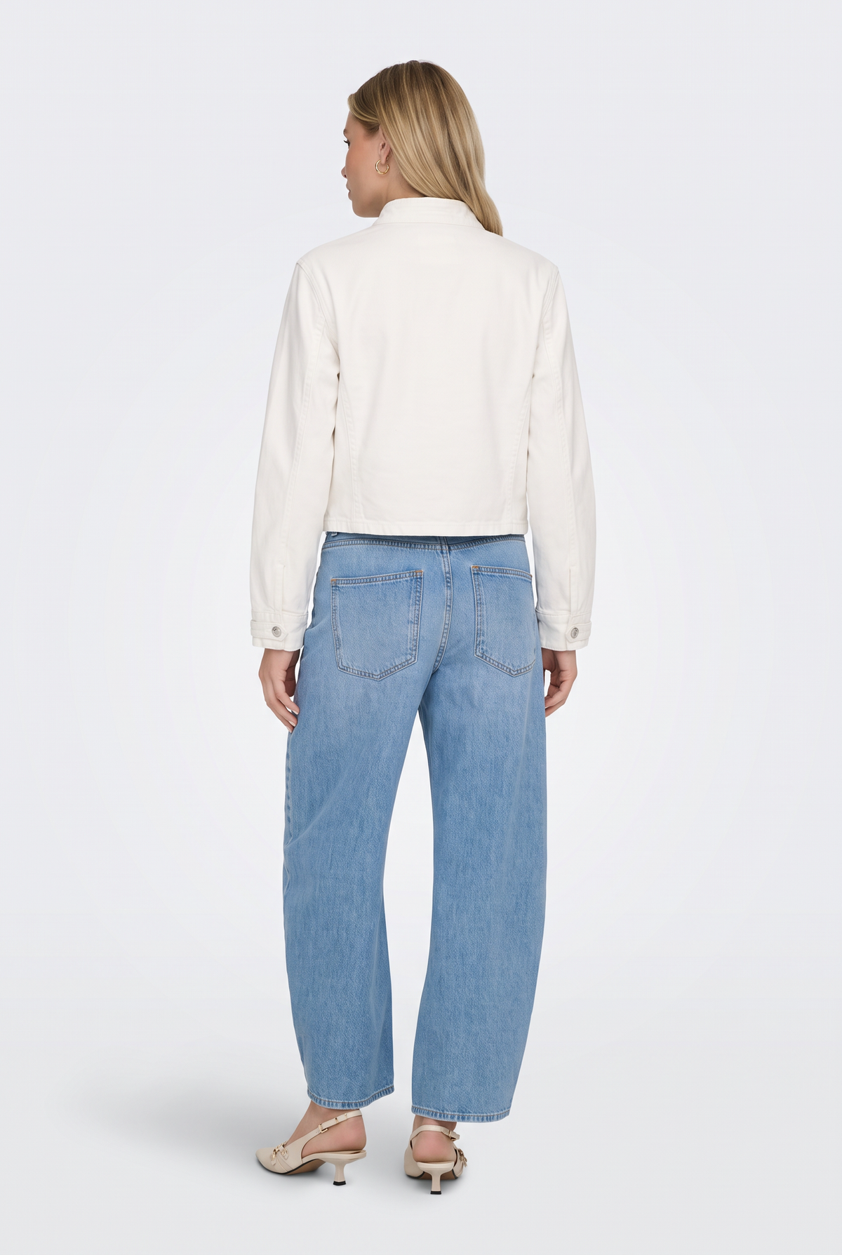 White Denim Jacket Military Fitted Cropped Women