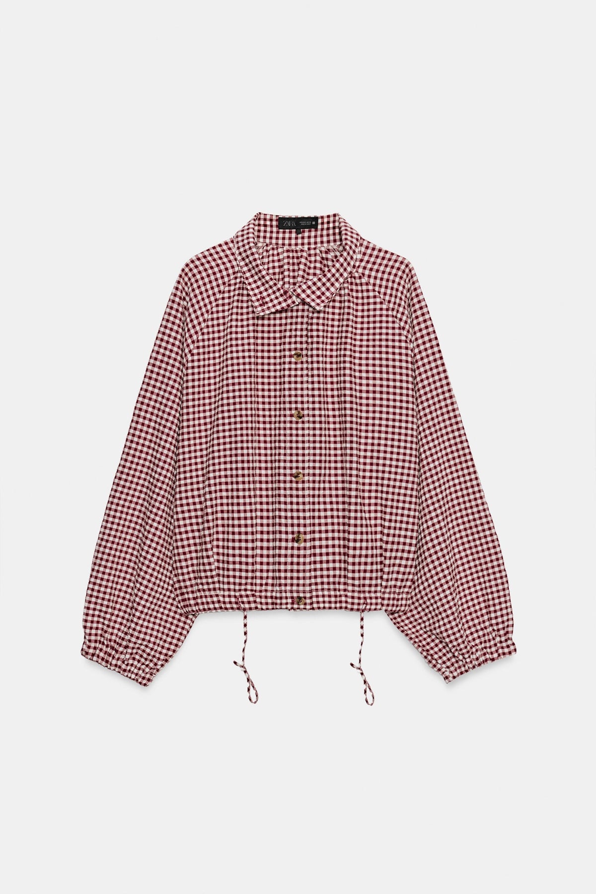 Burgundy check jacket gingham cropped women, front