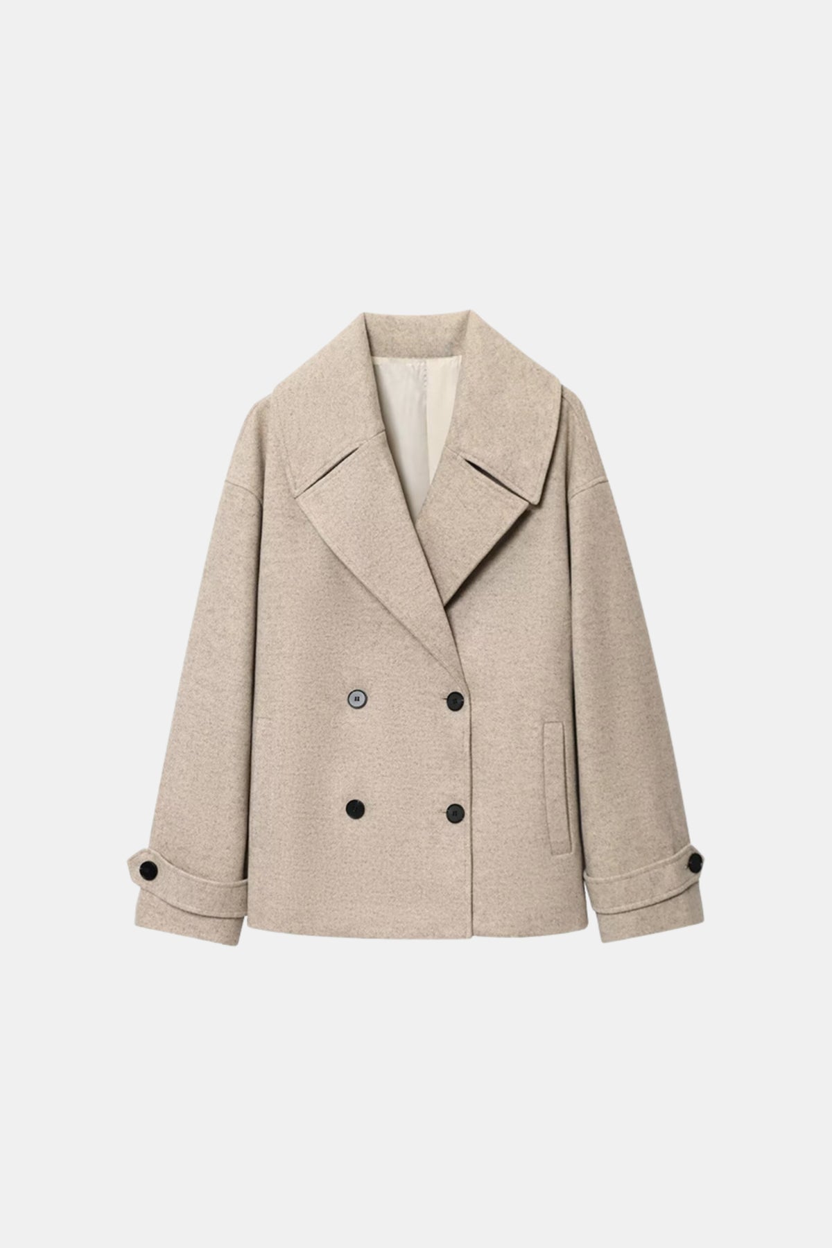Beige Wool Coat Short Double Breasted Women