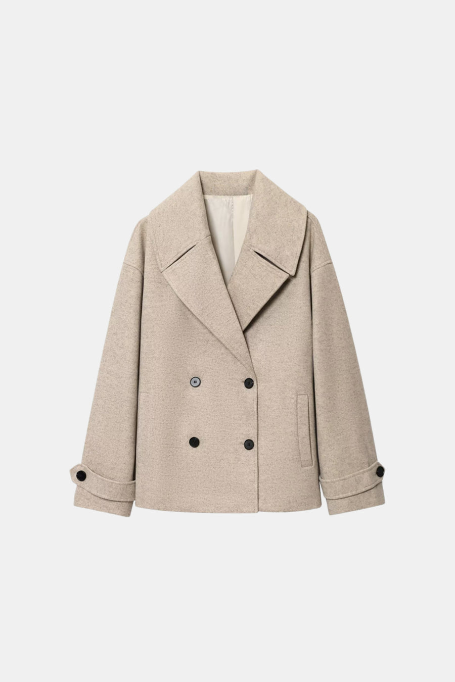 Beige Wool Coat Short Double Breasted Women