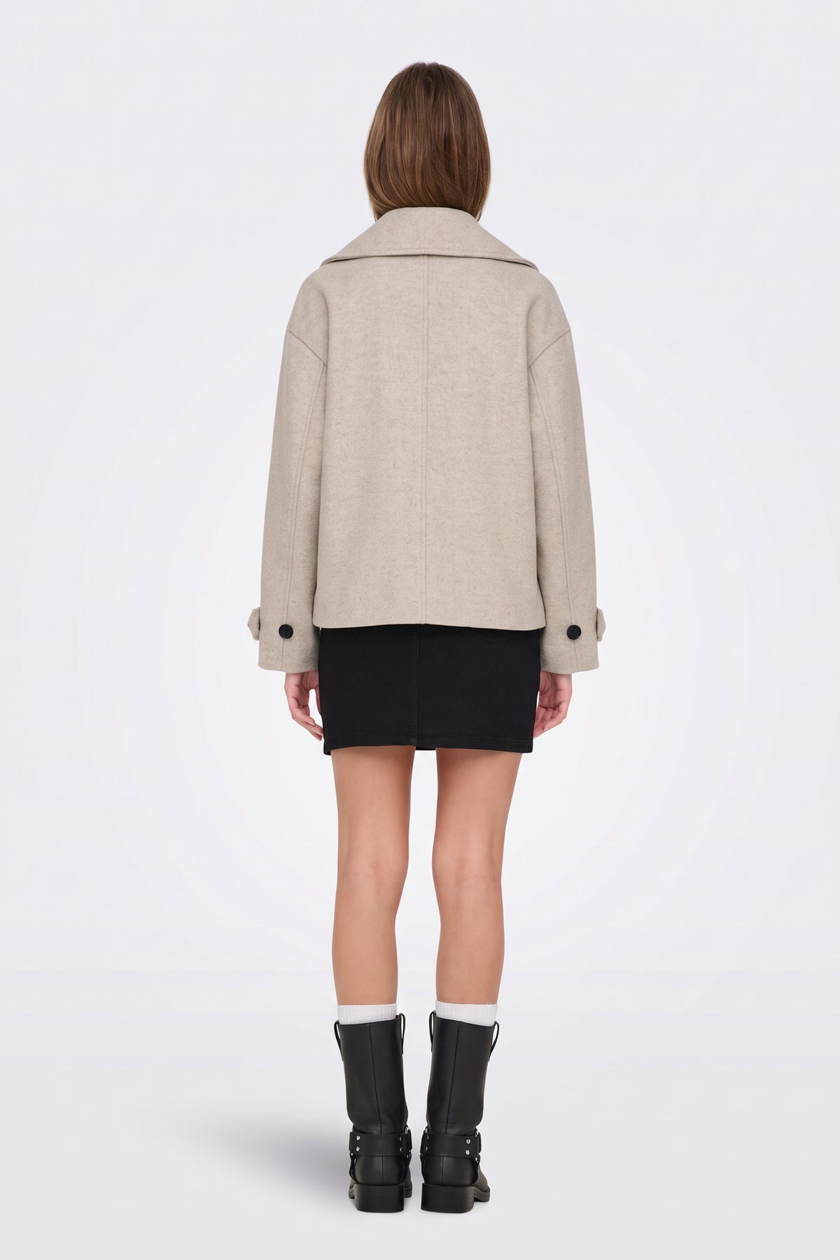 Beige Wool Coat Short Double Breasted Women