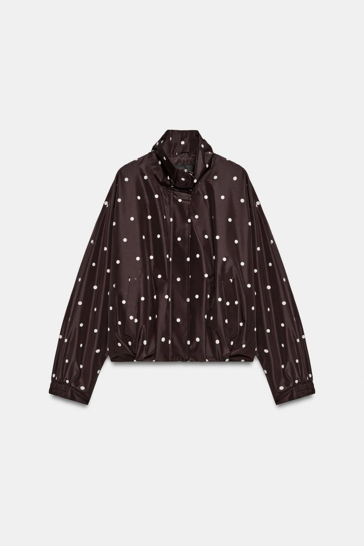Brown Jacket Polka Dot Funnel Neck, front