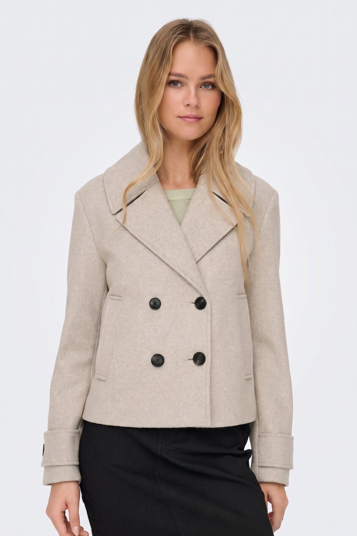 Beige Wool Coat Short Double Breasted Women