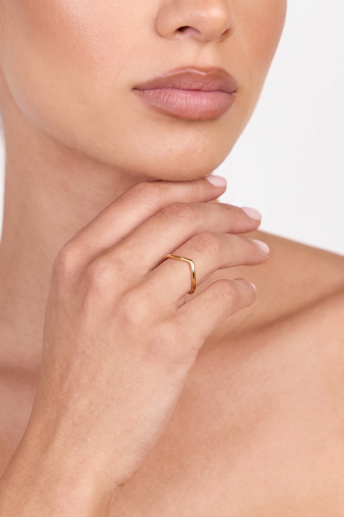 Gold Plated Ring Chevron V Shape