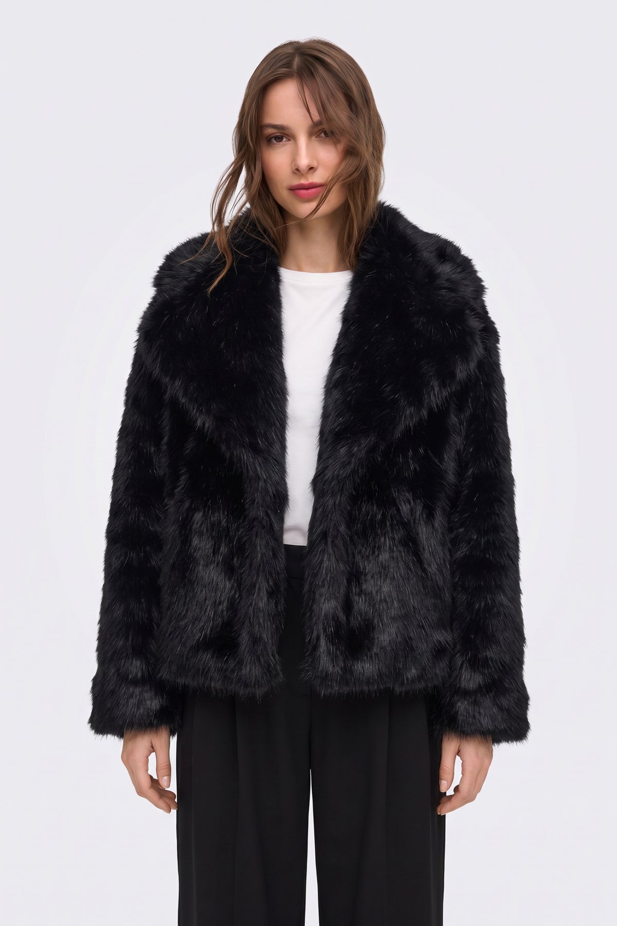 Faux Fur Jacket Black Cropped Oversized Women