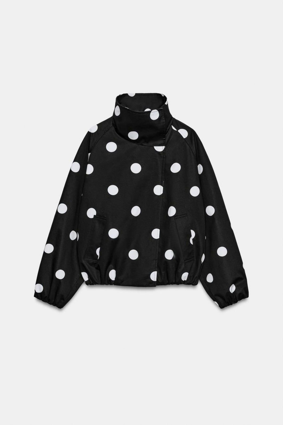 Black Jacket Polka Dot Funnel Neck, front
