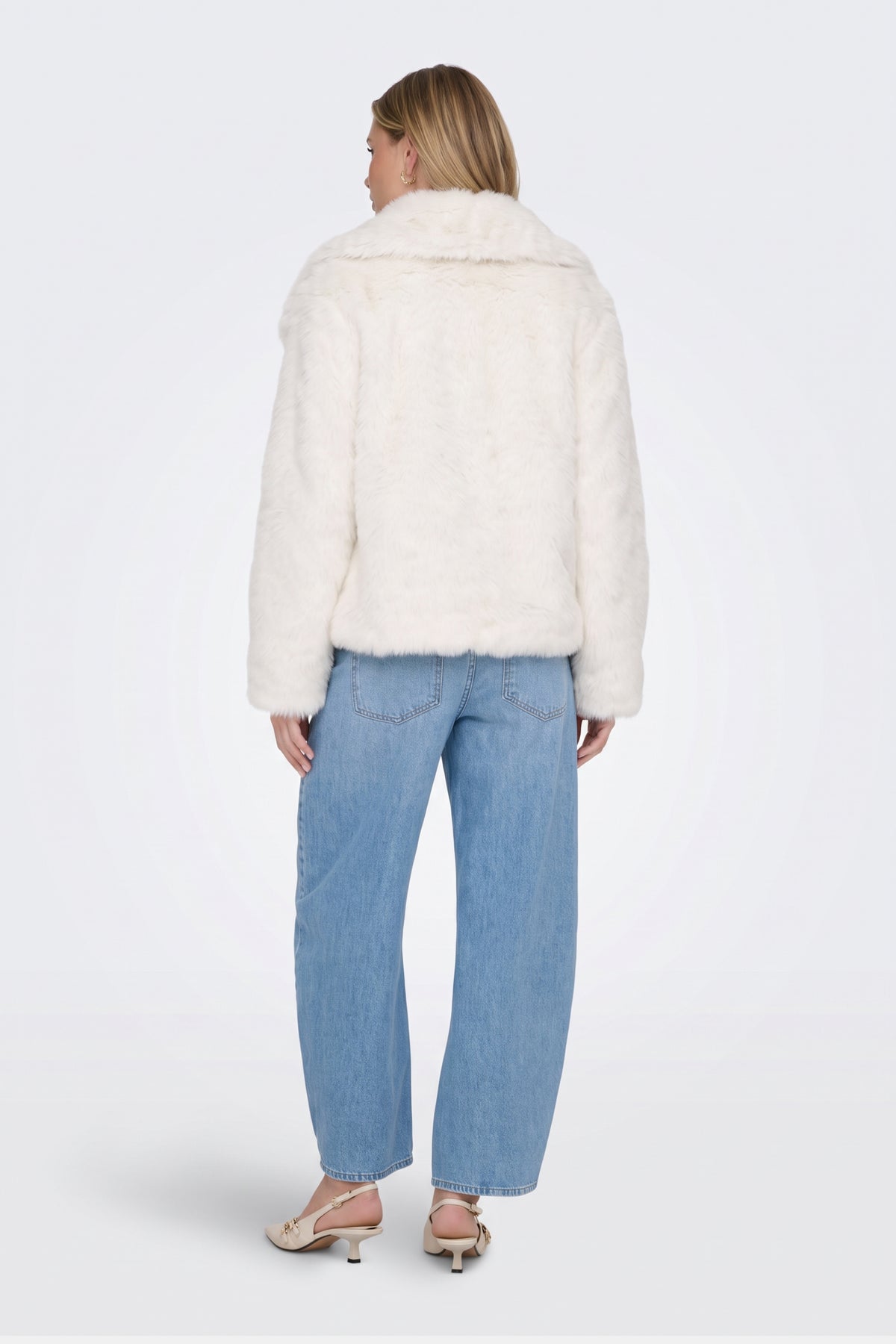 Faux Fur Jacket White Cropped Oversized Women