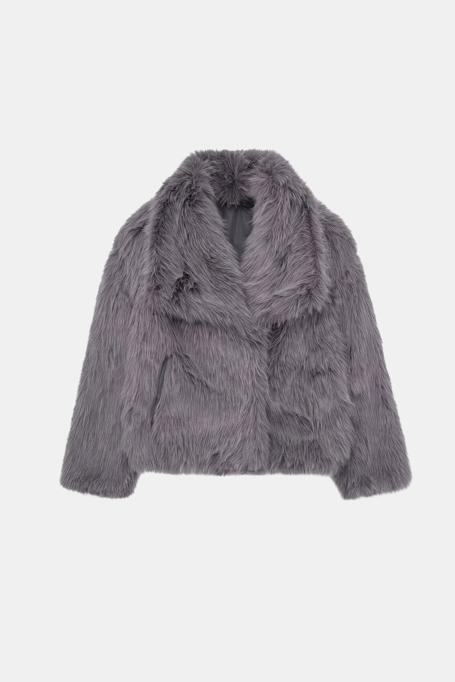 Faux Fur Jacket Grey Cropped Oversized Women