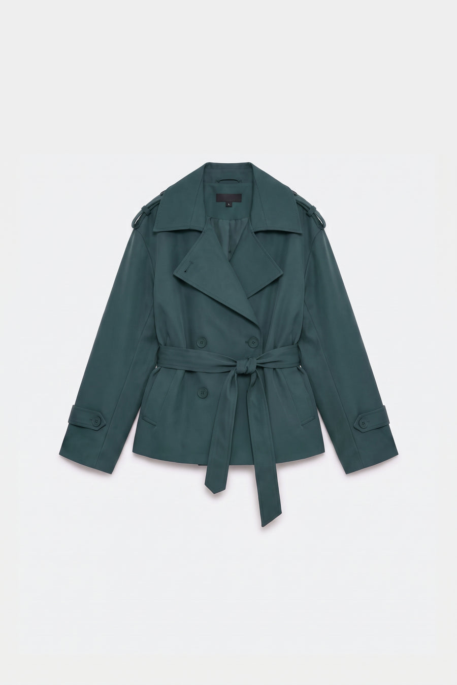 Green wrap trench jacket women, front