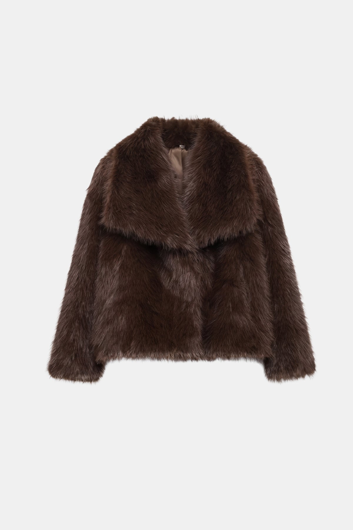 Faux Fur Jacket Brown Cropped Oversized Women