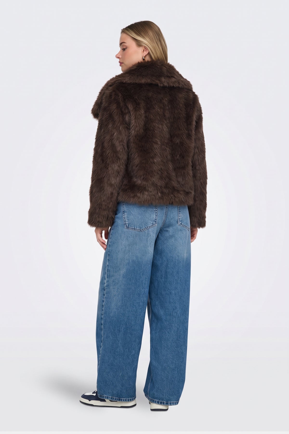 Faux Fur Jacket Brown Cropped Oversized Women