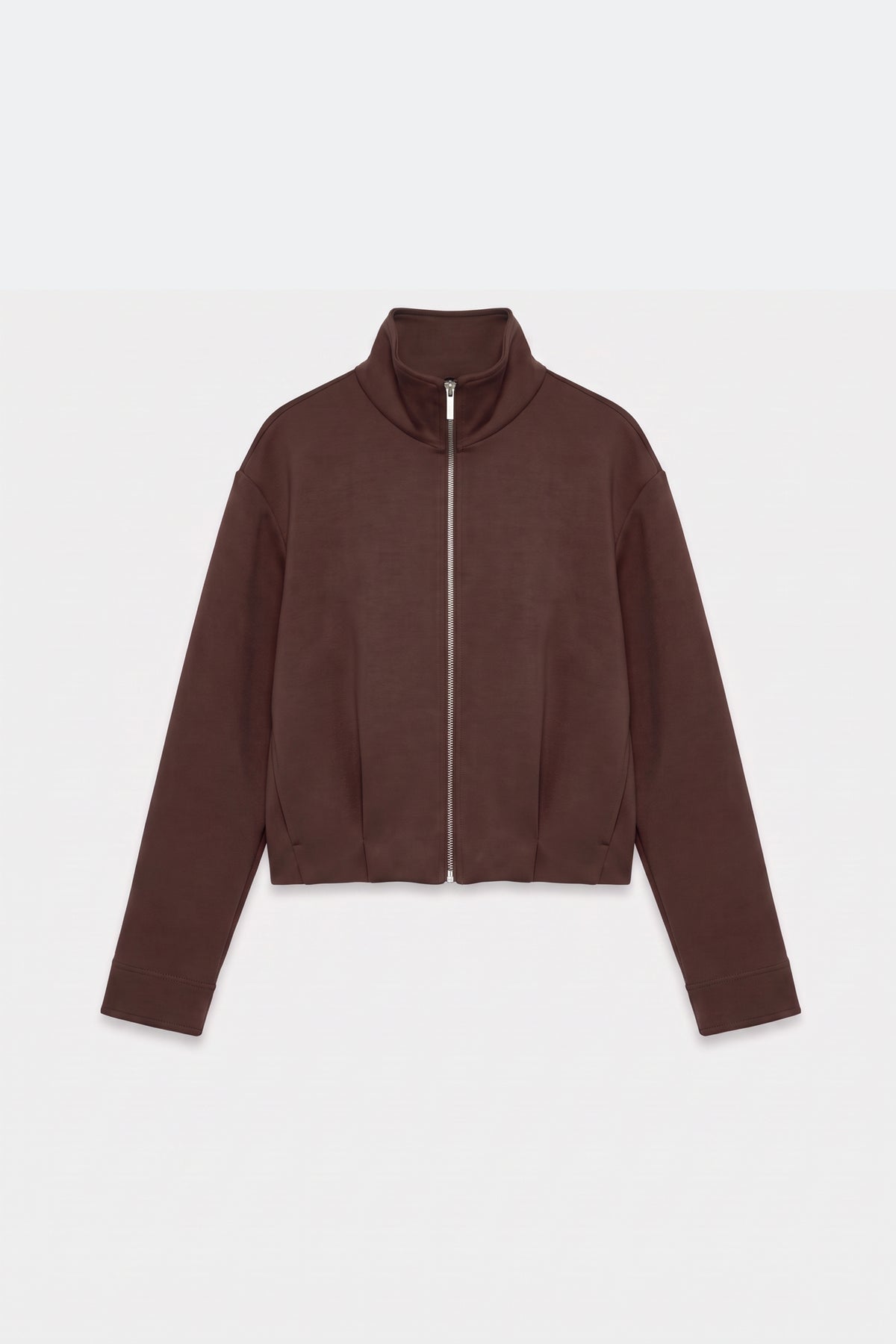 Brown Zip Jacket Funnel Neck Cropped, front