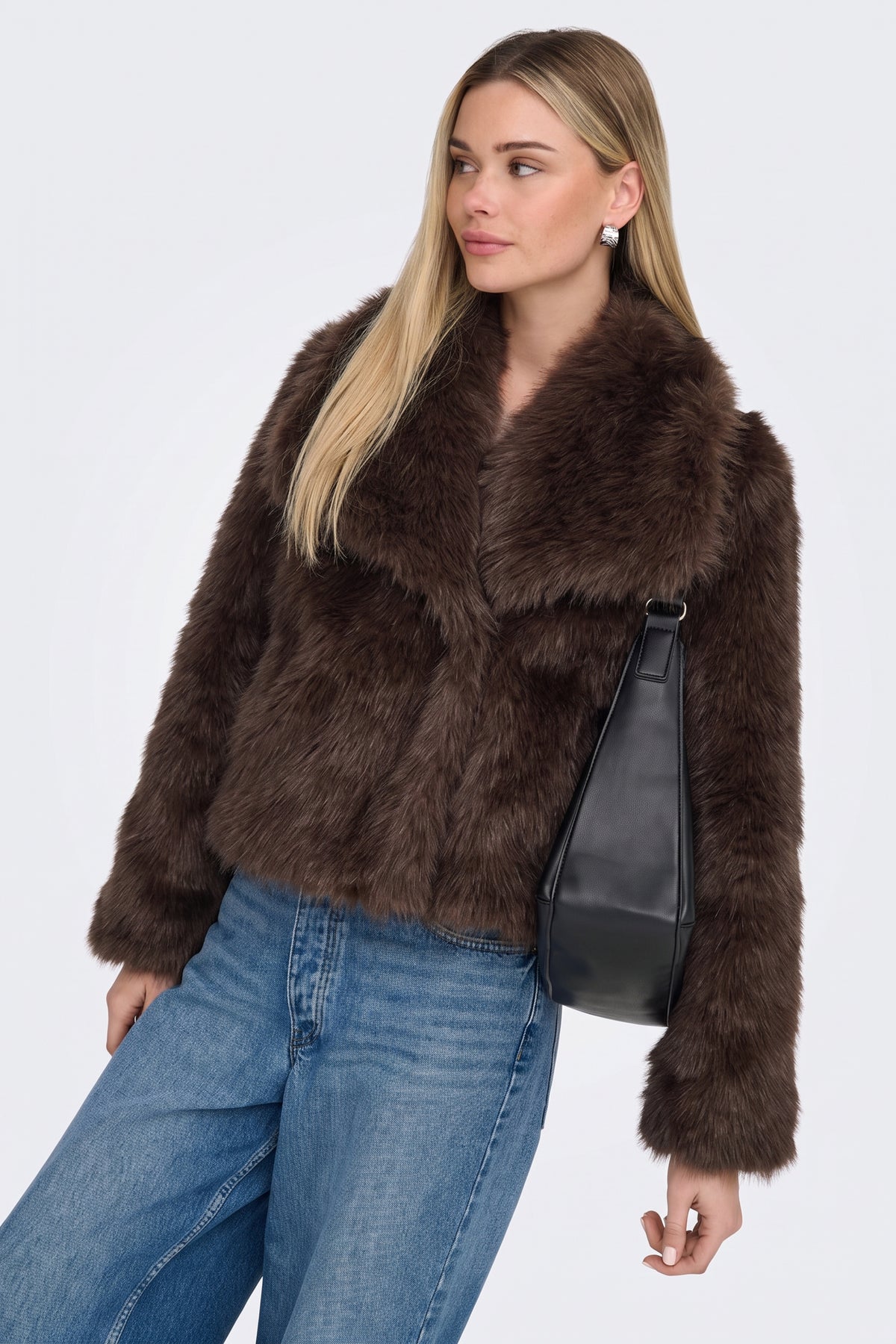 Faux Fur Jacket Brown Cropped Oversized Women