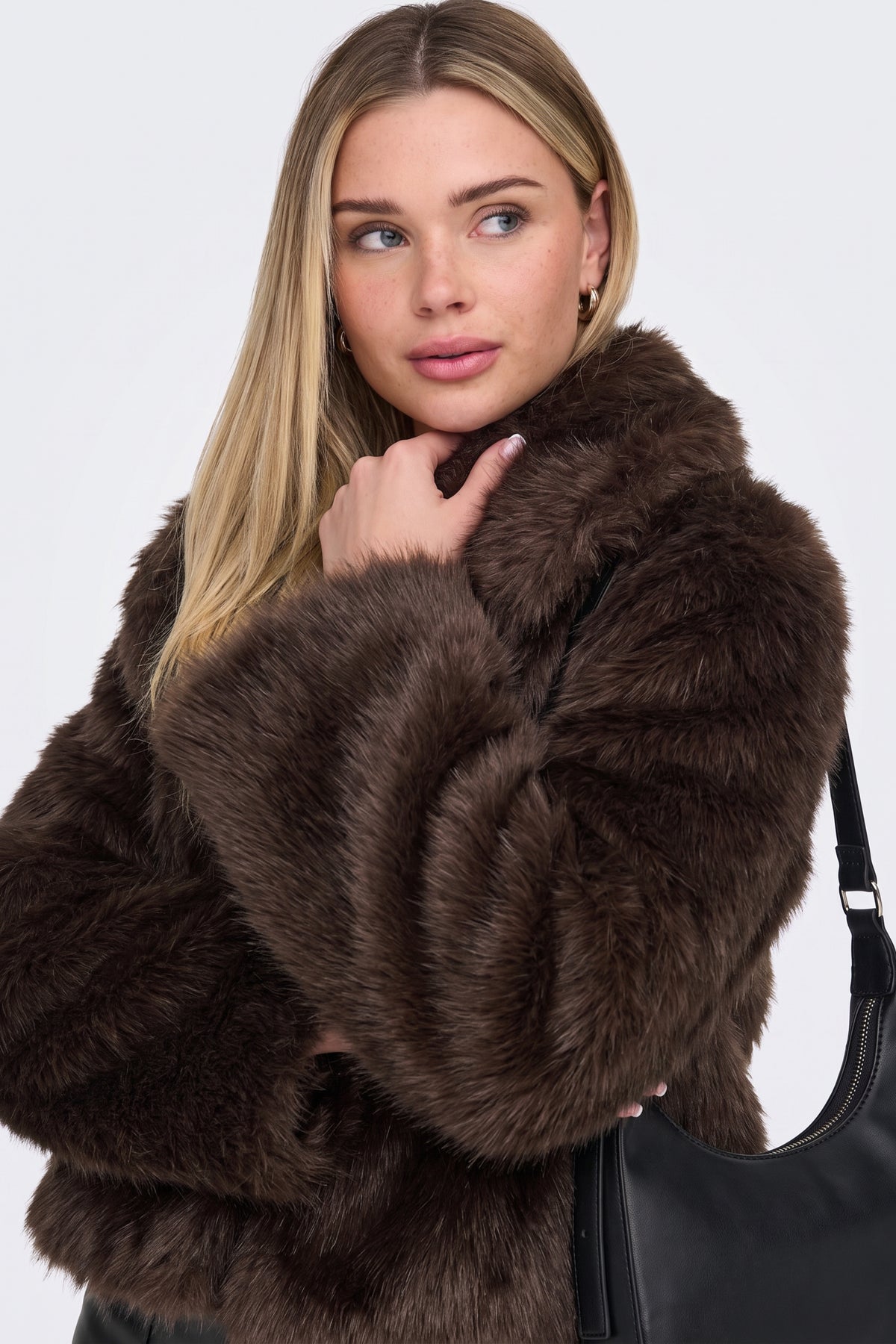 Faux Fur Jacket Brown Cropped Oversized Women