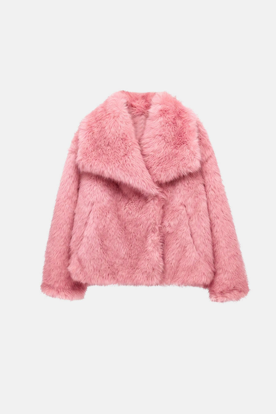 Faux Fur Jacket Pink Cropped Oversized Women
