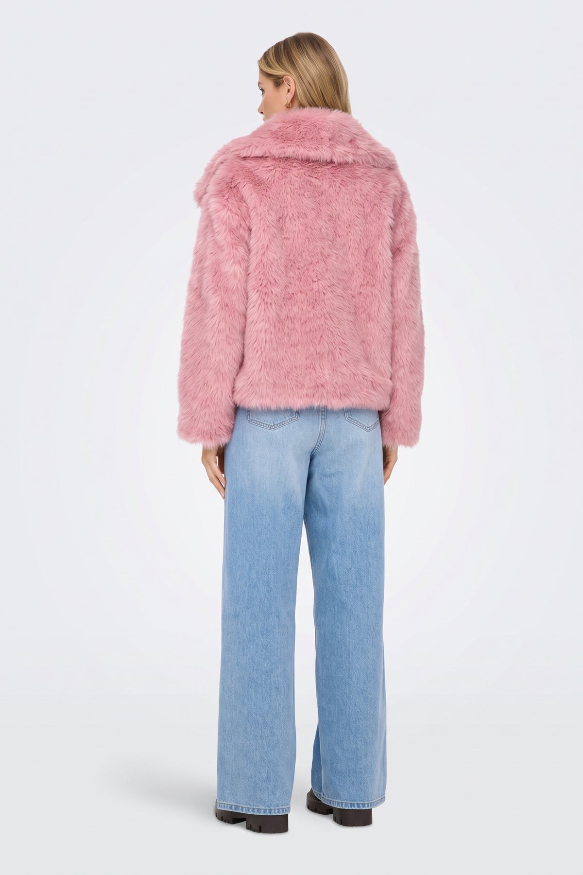 Faux Fur Jacket Pink Cropped Oversized Women
