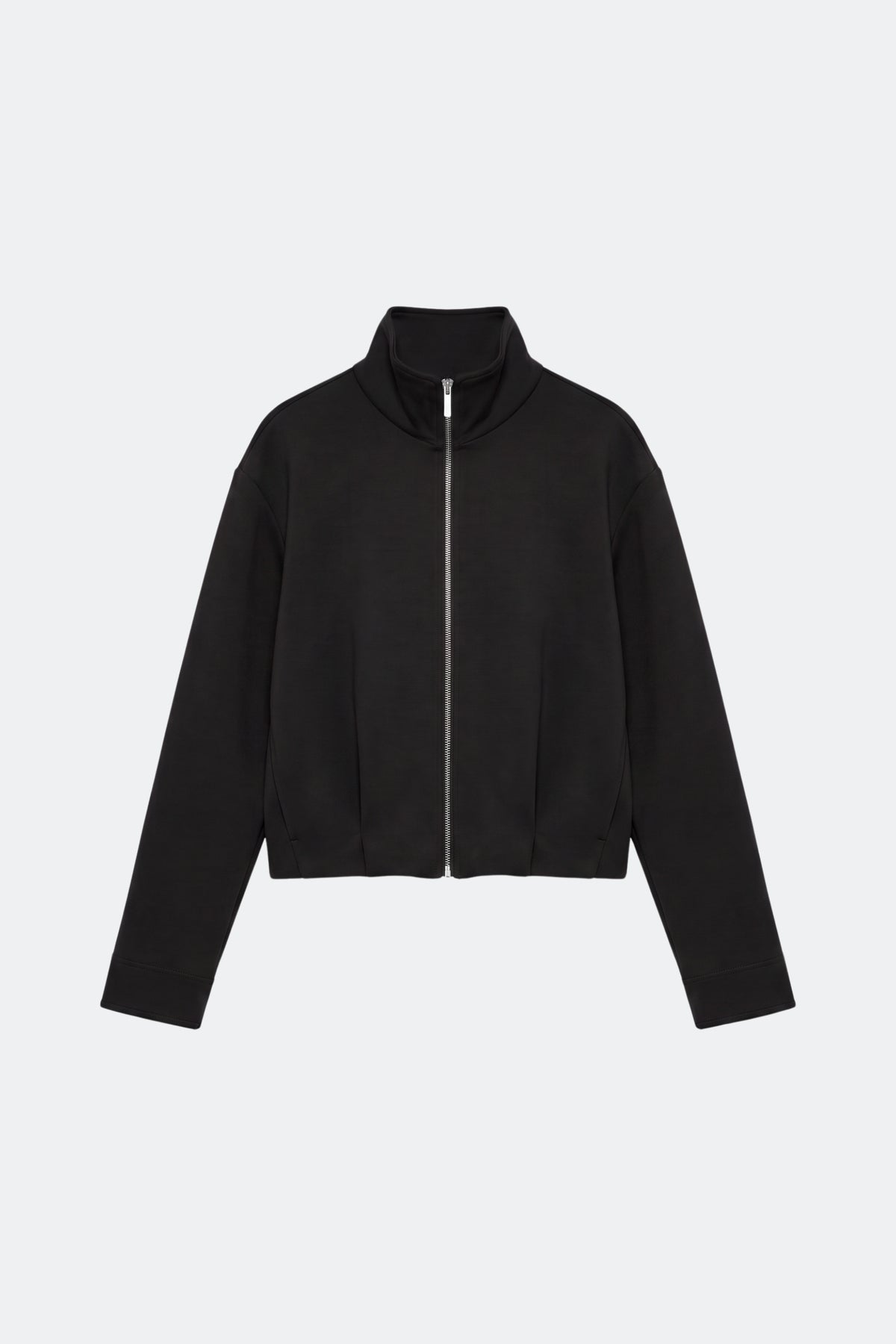 Black Zip Jacket Funnel Neck Cropped, front