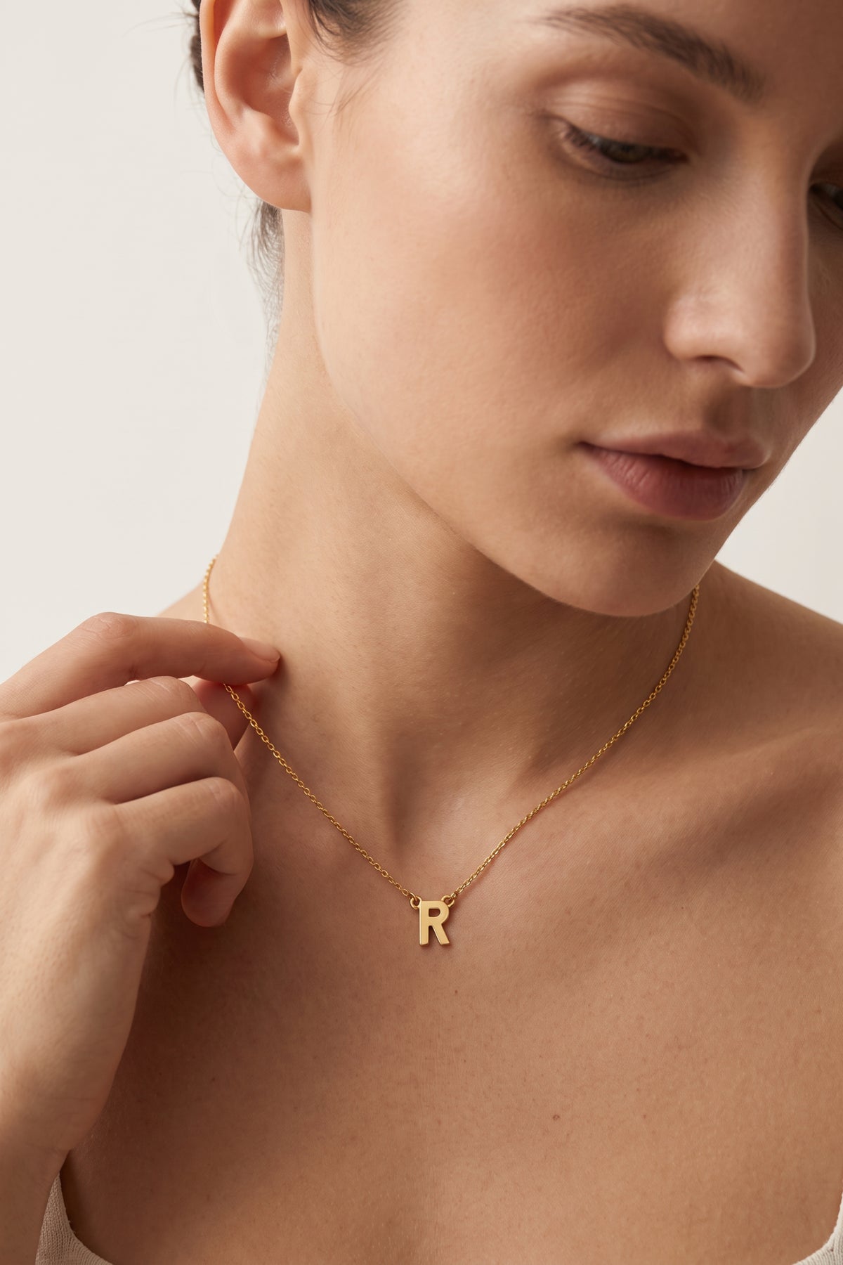 Gold Plated Necklace Initial Letter R