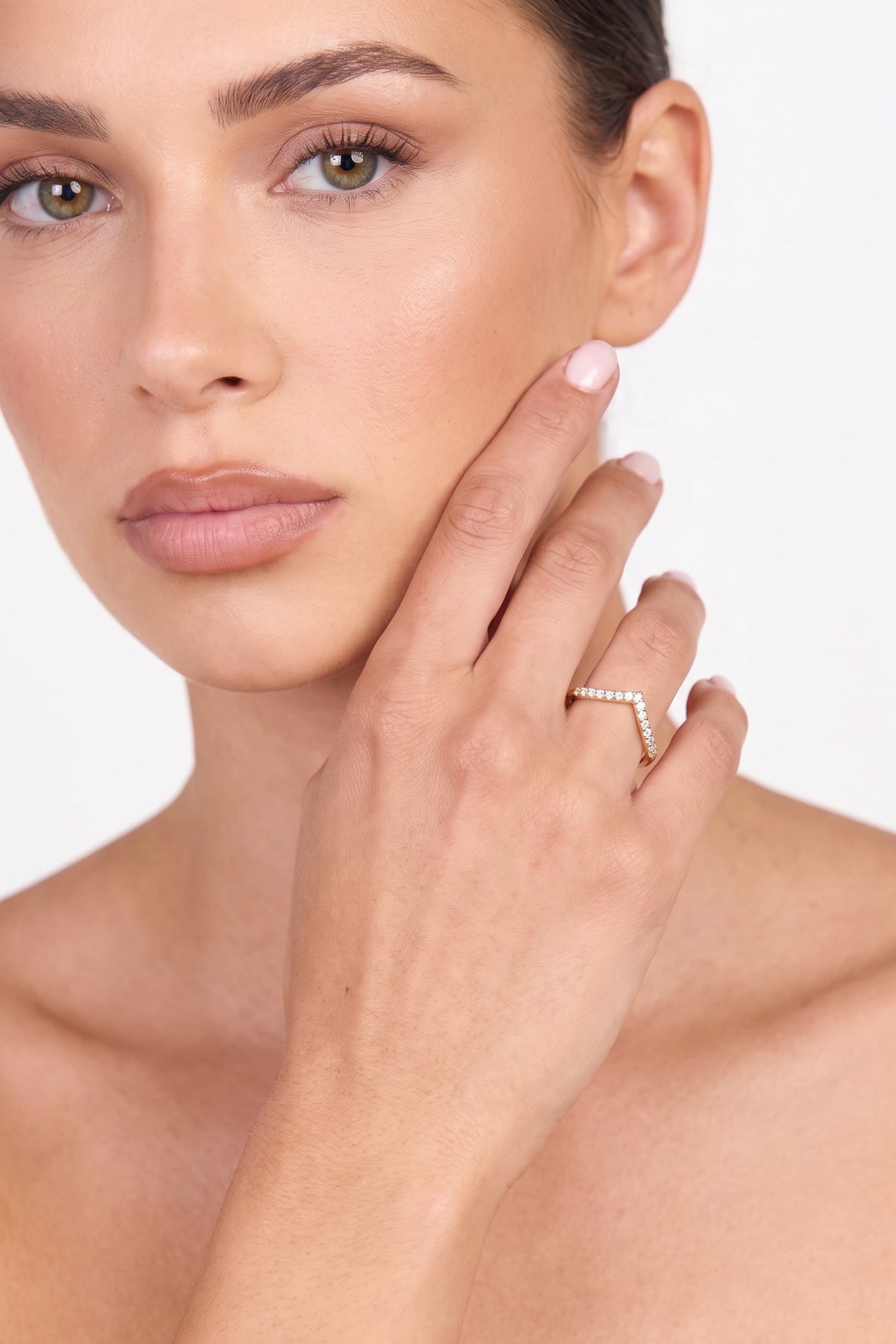 Gold Plated Ring Chevron Pave Crystal