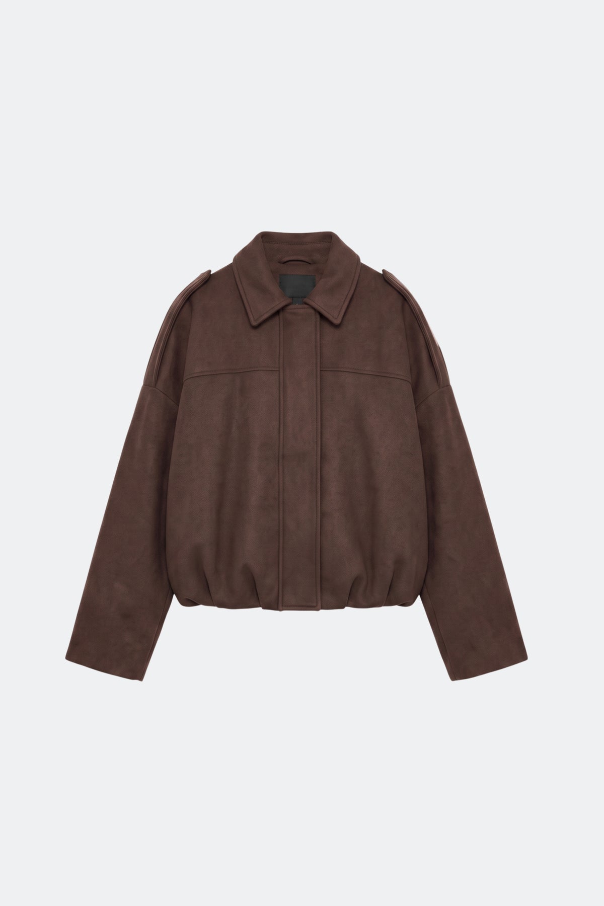 Faux Suede Jacket Brown Collar Bomber, front