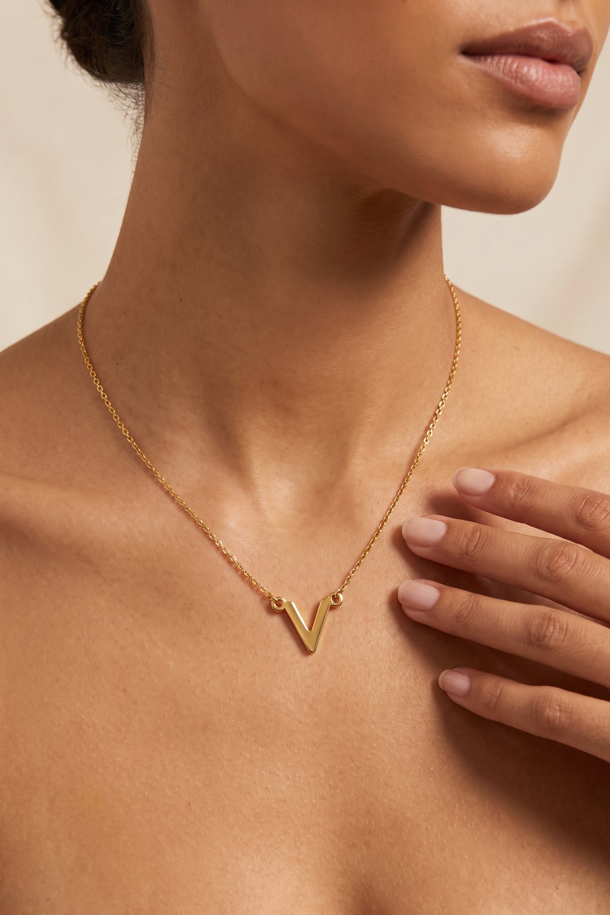 Gold Plated Necklace Initial Letter V