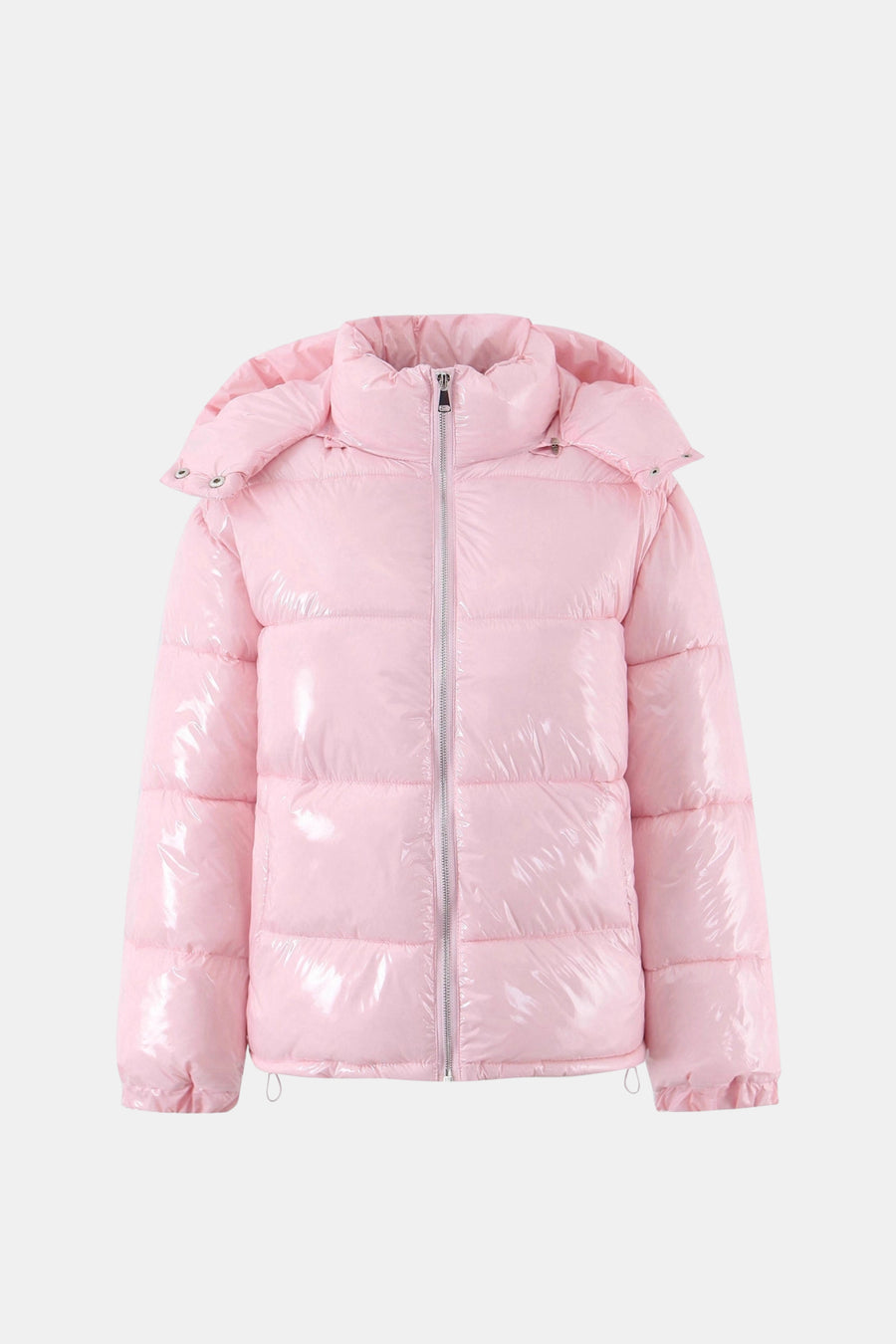 Pink Puffer Jacket Shiny Hooded Short Women