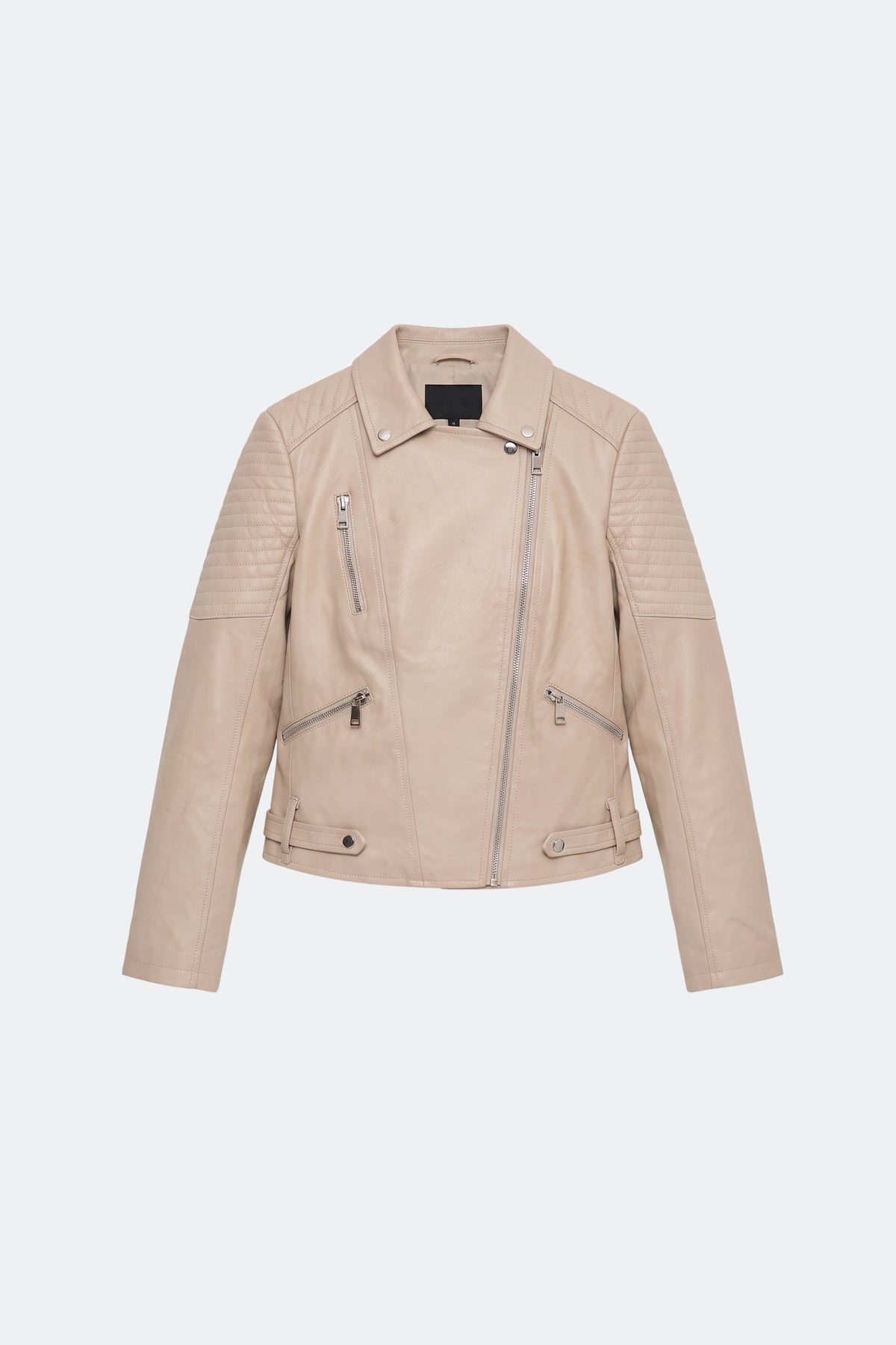 Faux Leather Jacket Beige Fitted Biker, front