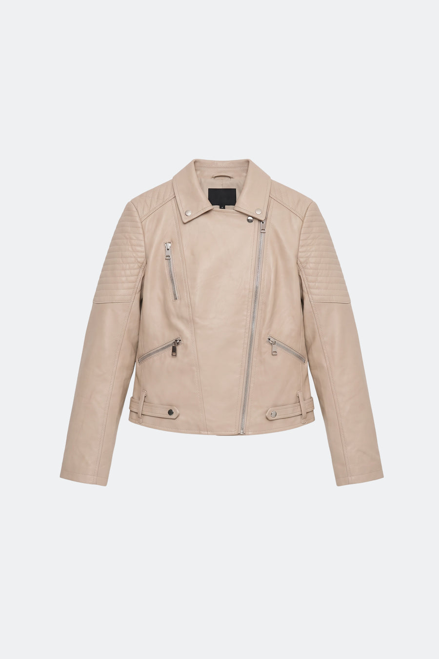Faux Leather Jacket Beige Fitted Biker, front