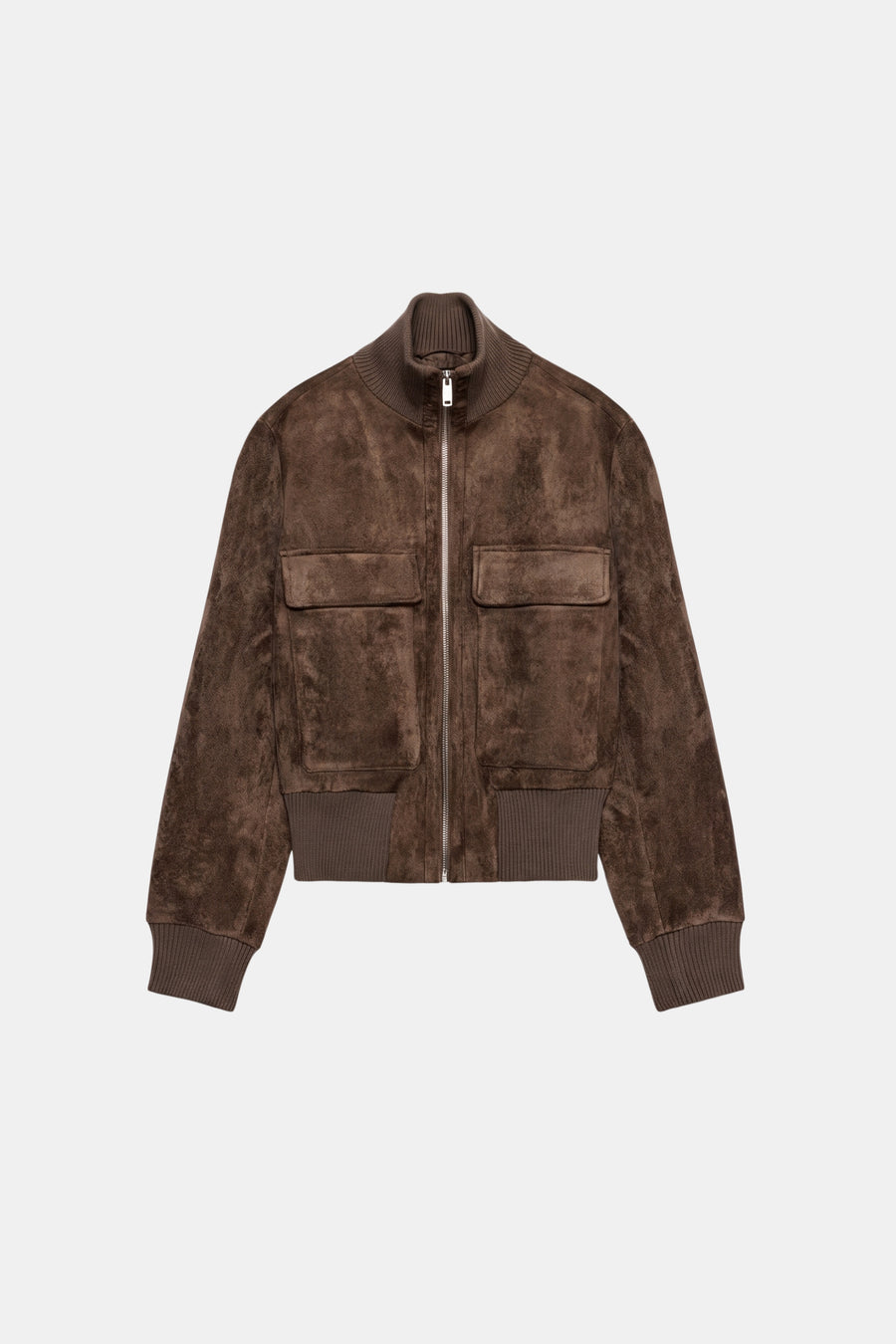 Faux Suede Jacket Dark Brown Bomber Cropped Women